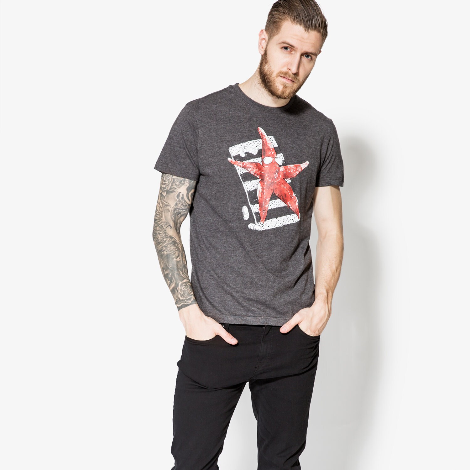 Koszulka, t-shirt sportowy męski CONFRONT T-SHIRT SS STAR CF17TSM71001 SZARY