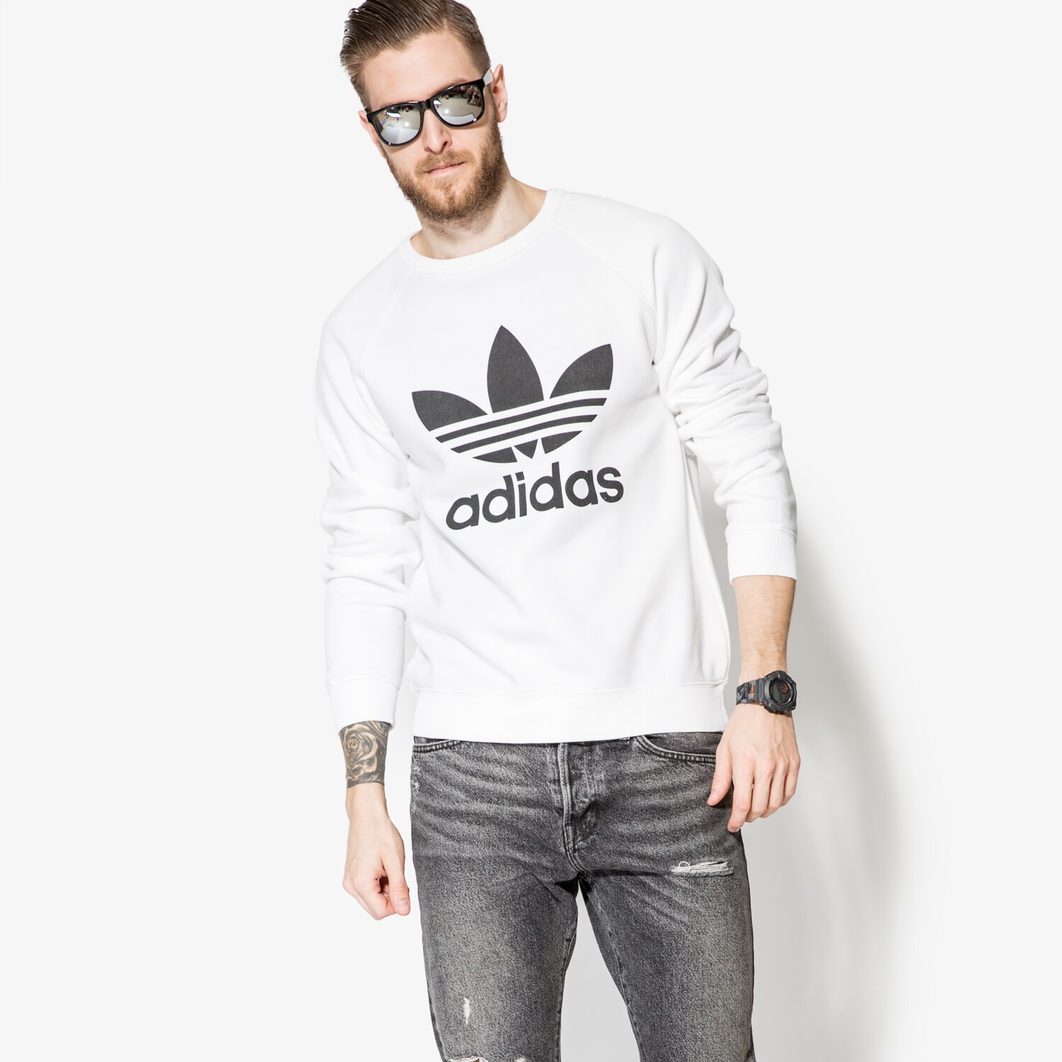 Bluza męska ADIDAS BLUZA TREFOIL CREW AY7794 BIAŁY