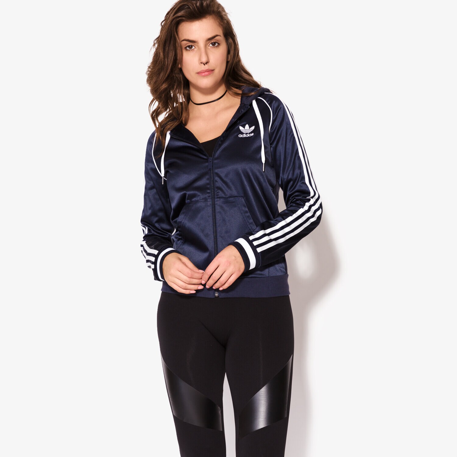 Bluza damska ADIDAS BLUZA SLIM FZ HOODIE BJ8328 GRANATOWY