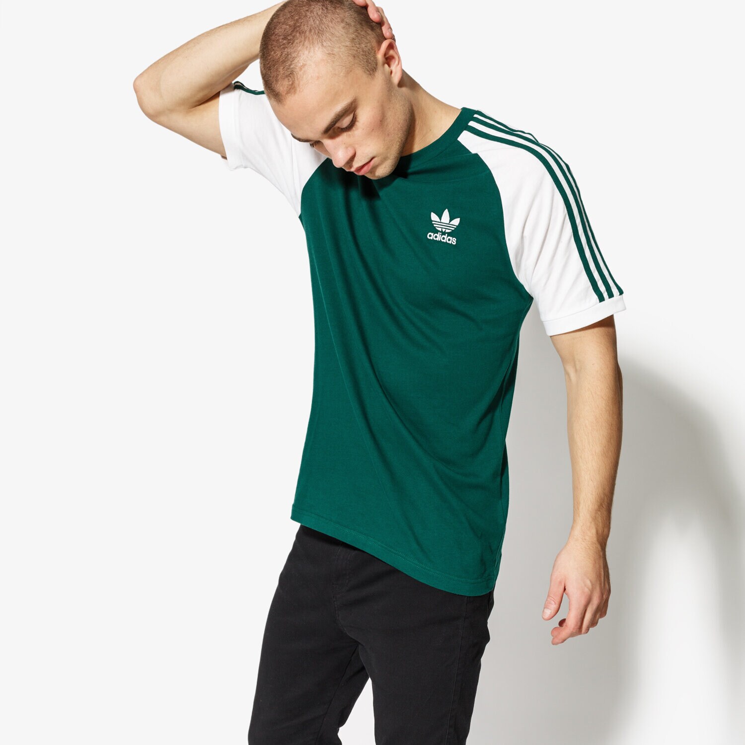 Koszulka, t-shirt sportowy męski ADIDAS T-SHIRT SS 3-STRIPES TEE CW1206 ZIELONY