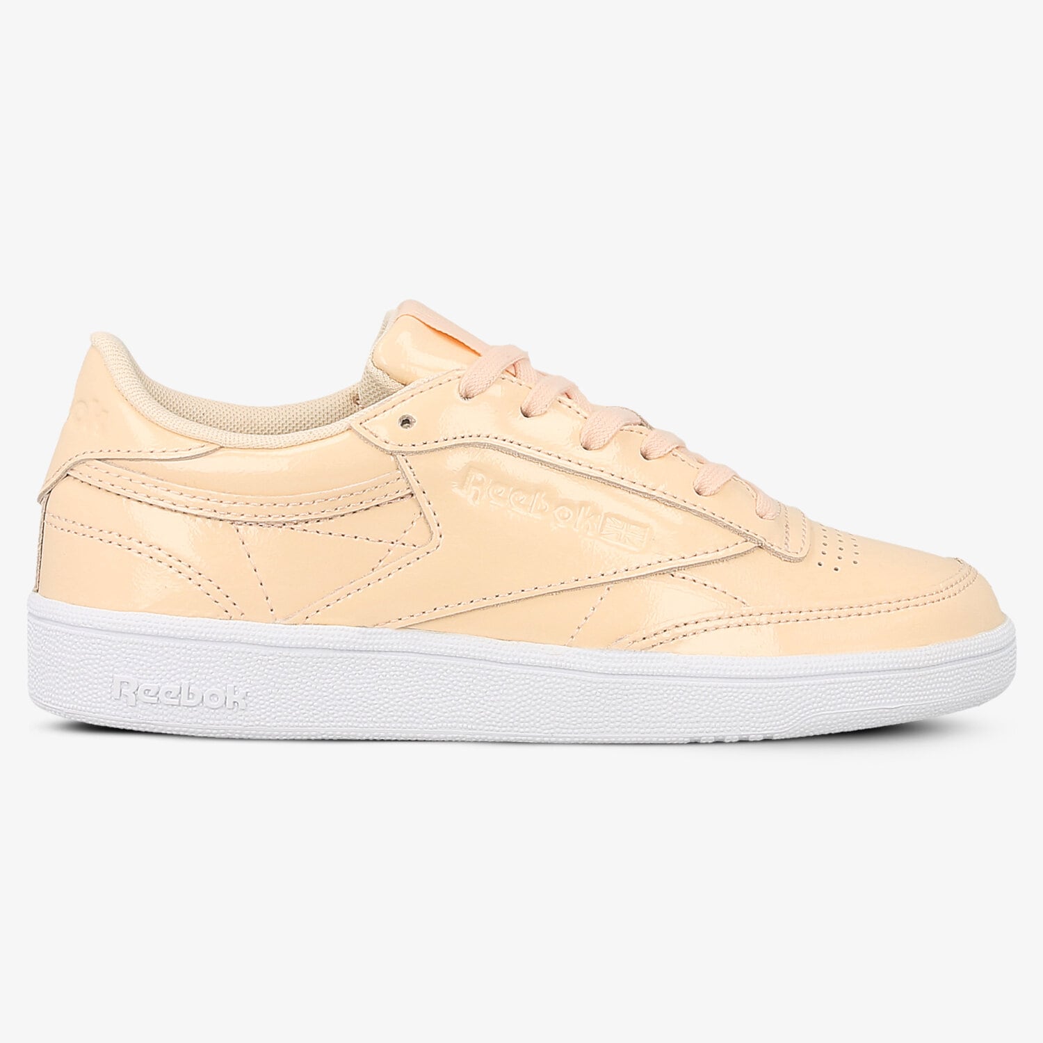Buty sneakersy damskie REEBOK CLUB C 85 PATENT DESERT DUST WHITE BS9778 BEŻOWY