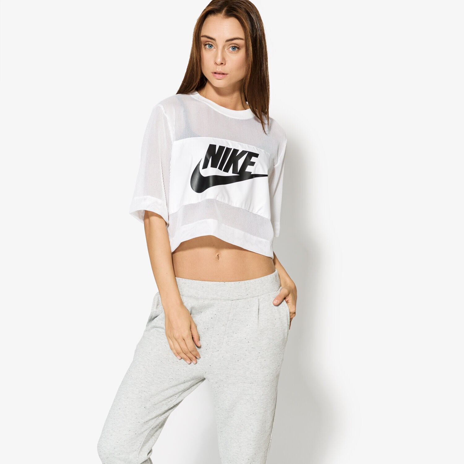 Koszulka, t-shirt damski NIKE T-SHIRT SS W NSW TOP CROP MESH 848529101 BIAŁY