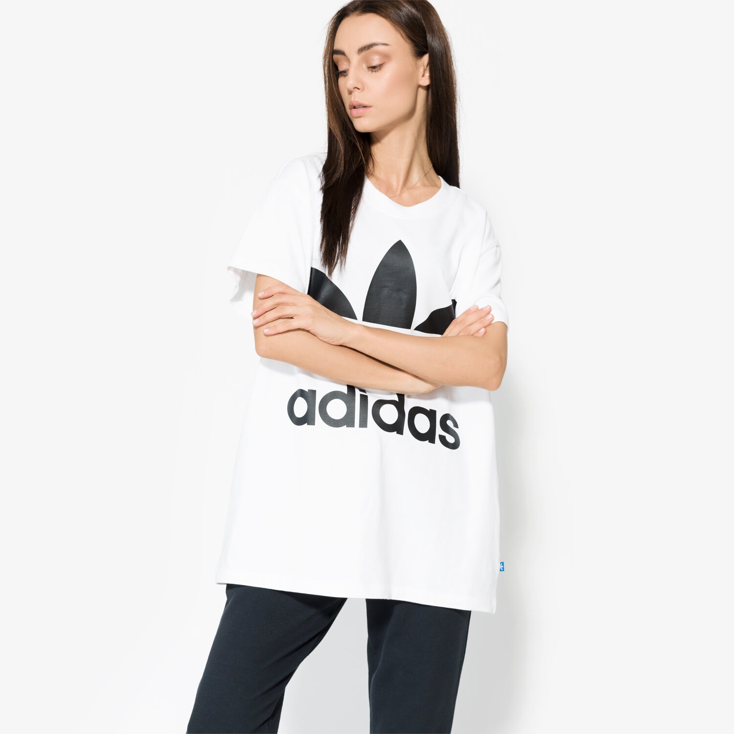 Koszulka, t-shirt damski ADIDAS T-SHIRT SS BIG TREFOIL TEE BR9820 BIAŁY