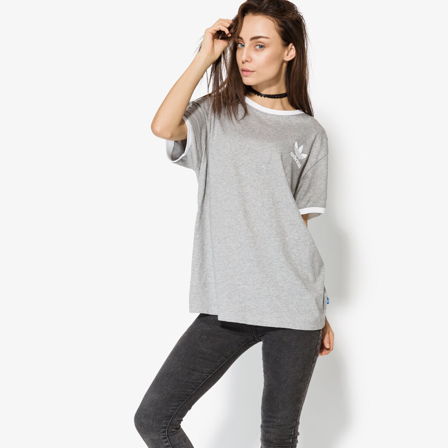 Koszulka, t-shirt damski ADIDAS T-SHIRT SS 3STRIPES TEE BK7131 SZARY