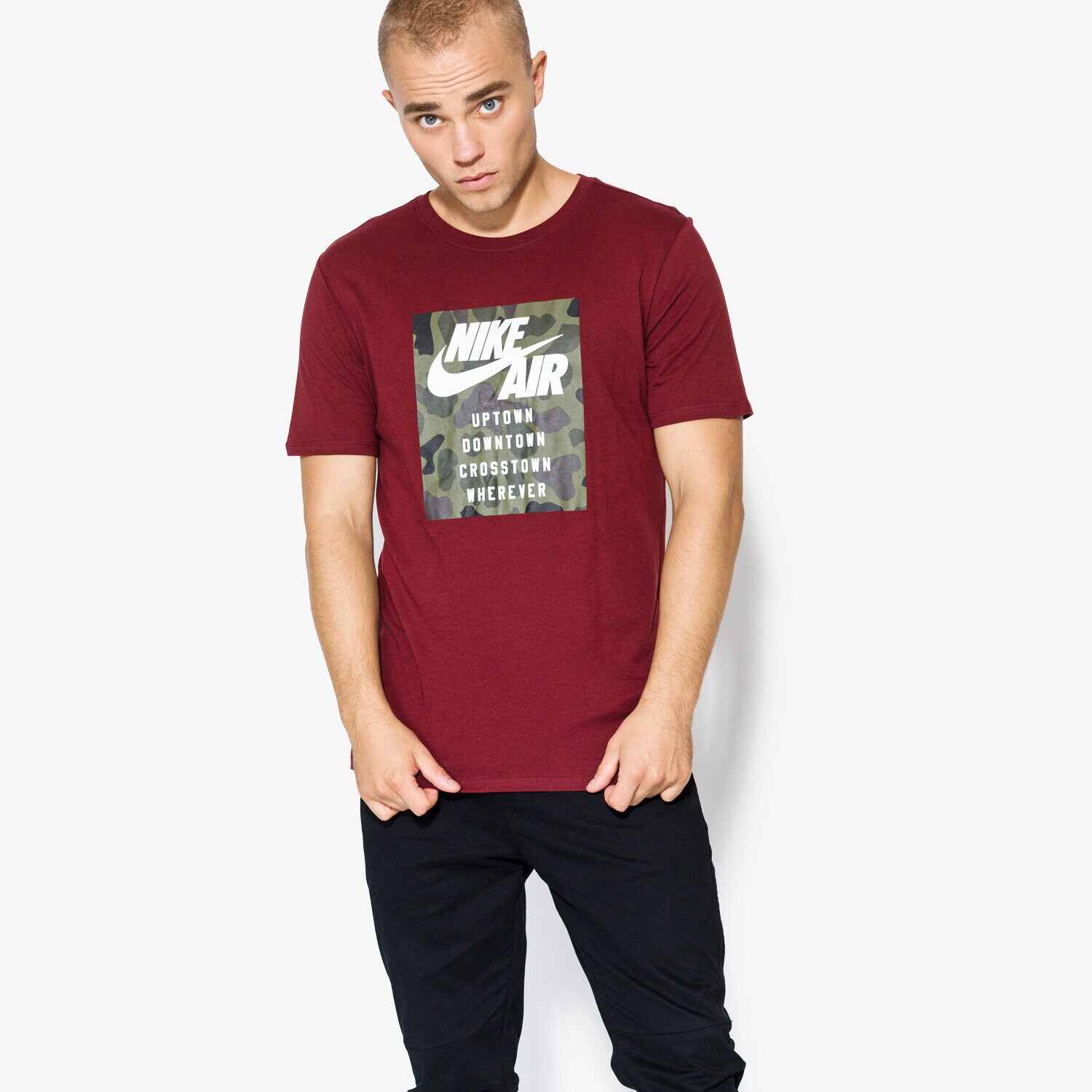 Koszulka, t-shirt sportowy męski NIKE T-SHIRT SS M NSW TEE NK AF1 WHEREEVER AH6957-619 BORDOWY