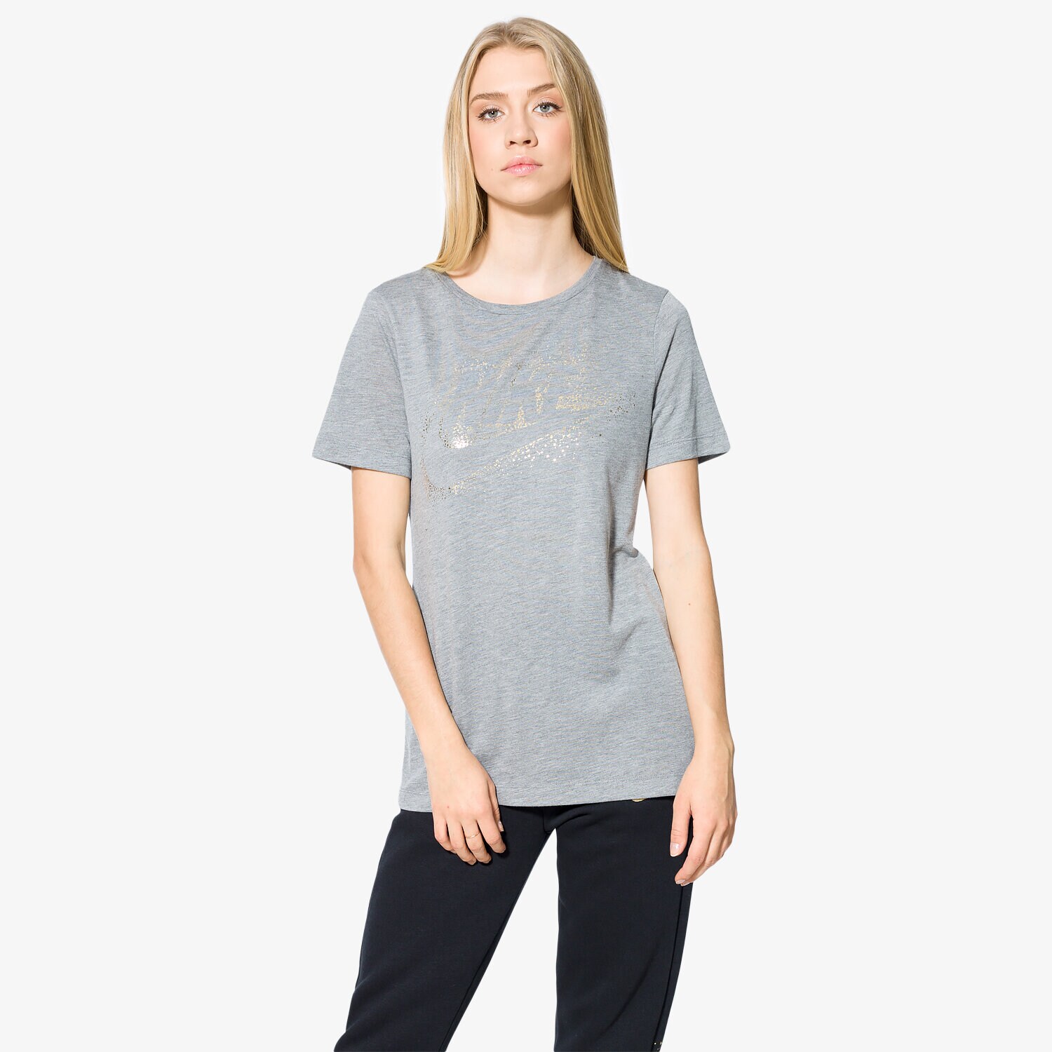 Koszulka, t-shirt damski NIKE T-SHIRT LS W NSW ESSNTL TOP SS METLLIC 859733091 SZARY