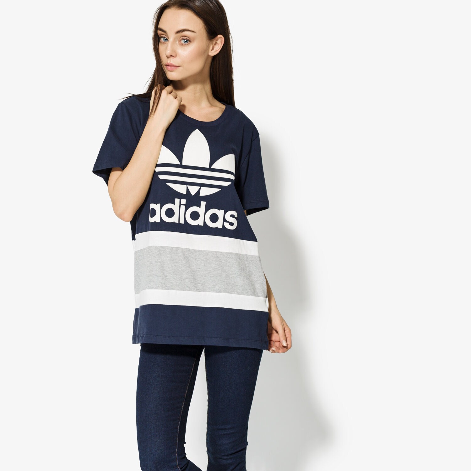 Koszulka, t-shirt damski ADIDAS T-SHIRT SS BF TREFOIL TEE BS4366 GRANATOWY