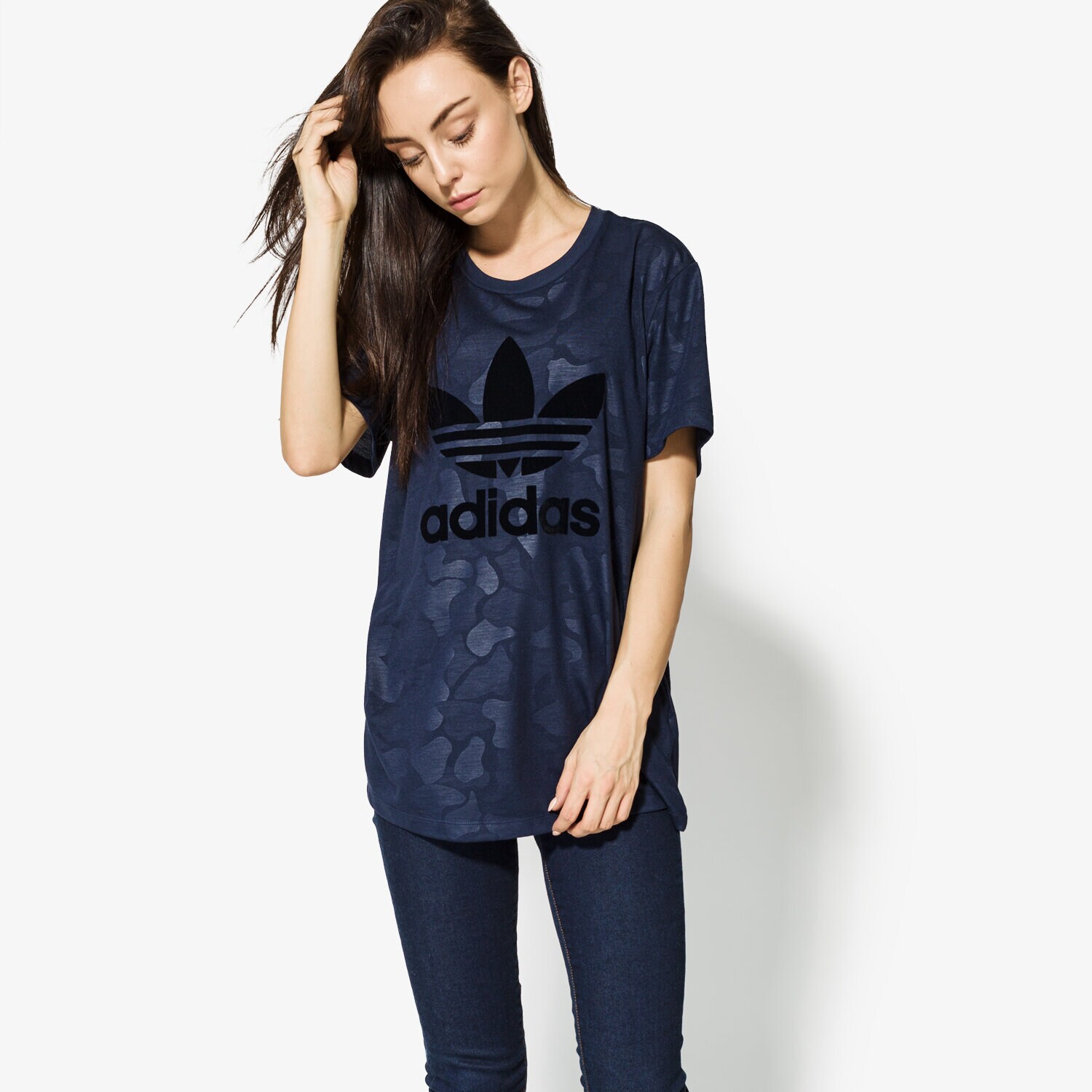 Koszulka, t-shirt damski ADIDAS T-SHIRT SS BF TREFOIL TEE BS4272 GRANATOWY