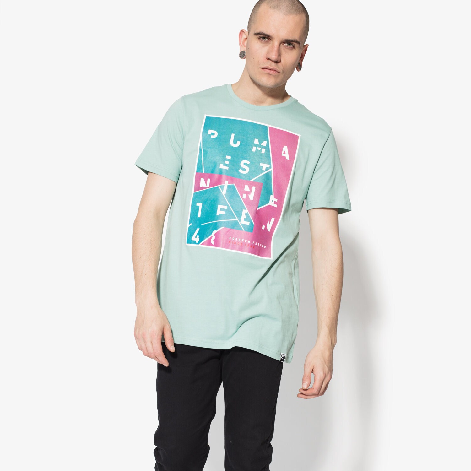 Koszulka, t-shirt sportowy męski PUMA T-SHIRT SS PHOTOPRINT TEE 85083215 NIEBIESKI