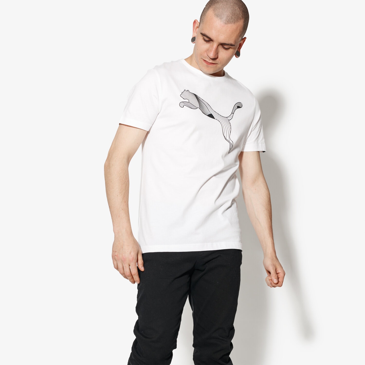 Koszulka, t-shirt sportowy męski PUMA T-SHIRT SS CAT LOGO TEE 59487602 BIAŁY