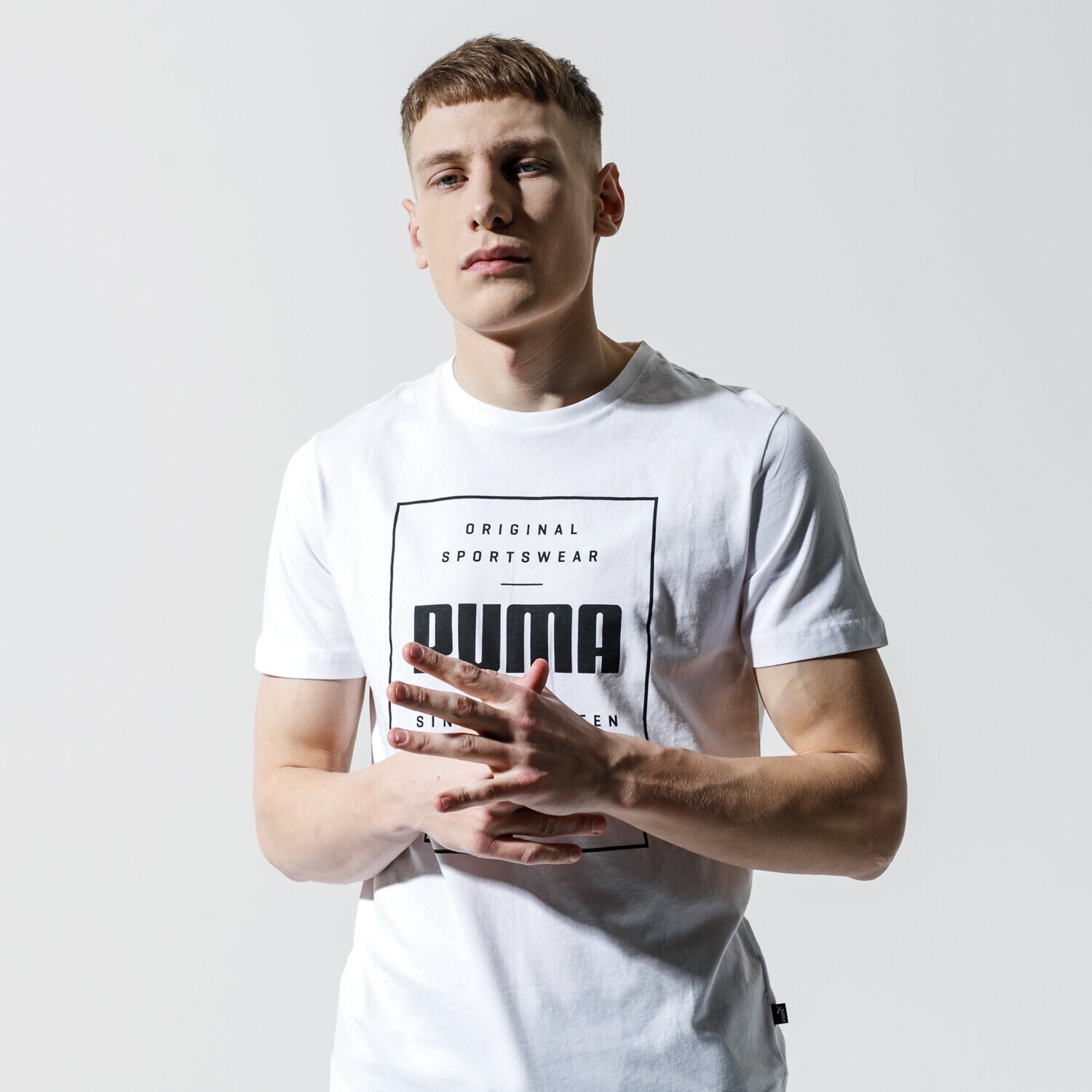 Koszulka, t-shirt sportowy męski PUMA T-SHIRT SS BOX PUMA 85407602 BIAŁY
