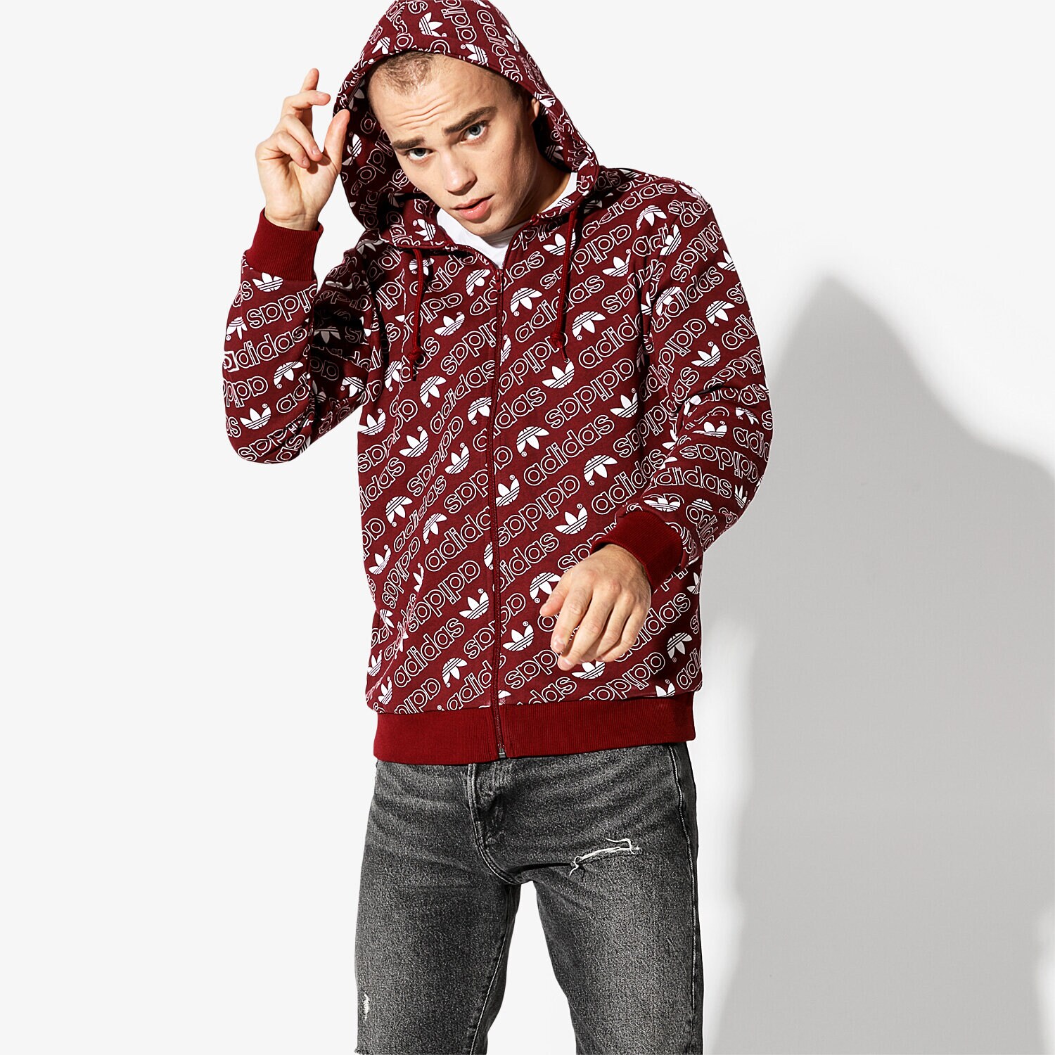 Bluza męska ADIDAS BLUZA MONOGRAM FZ DH4783 BORDOWY