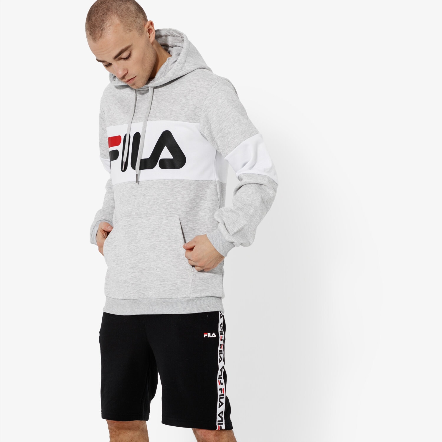 Bluza męska FILA BLUZA NIGHT BLOCKED HOODIE 687001A068 SZARY