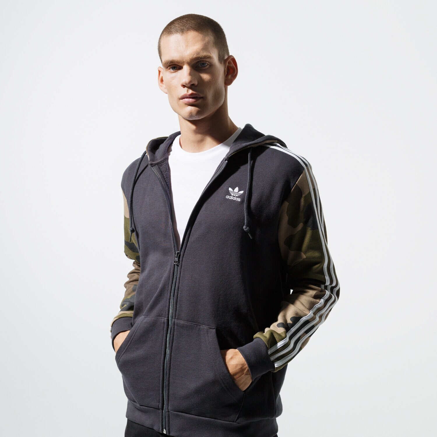 Bluza męska ADIDAS BLUZA CAMO FZ HOODY DV2019 CZARNY