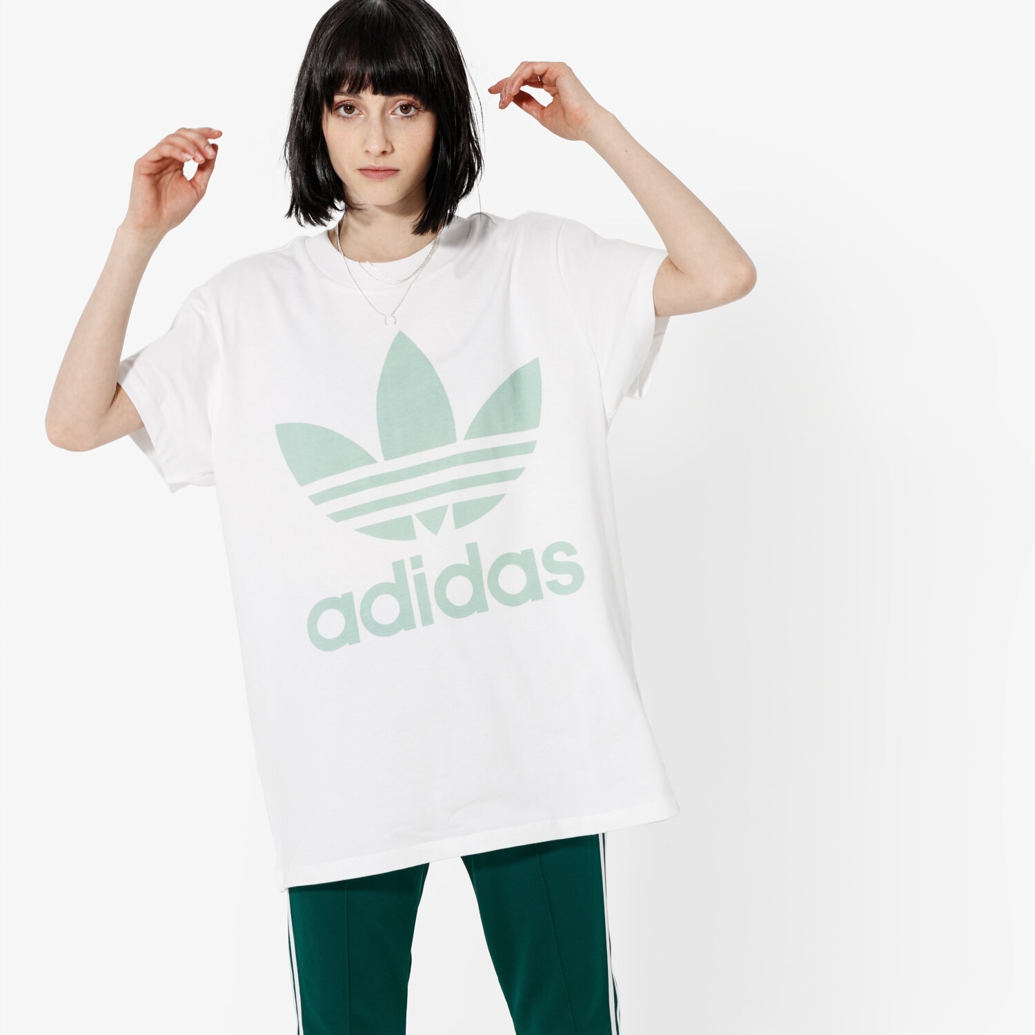 Koszulka, t-shirt damski ADIDAS T-SHIRT SS BIG TREFOIL TEE WHT/MNT DH4428 BIAŁY