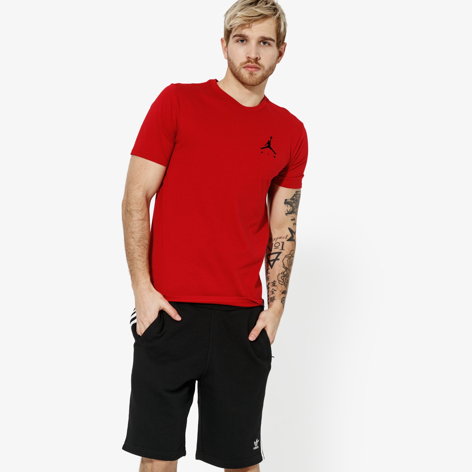 Koszulka, t-shirt sportowy męski JORDAN T-SHIRT SS JMPMN AIR EMBRD TEE JORDAN OFF CRT BBALL AH5296-687 CZERWONY