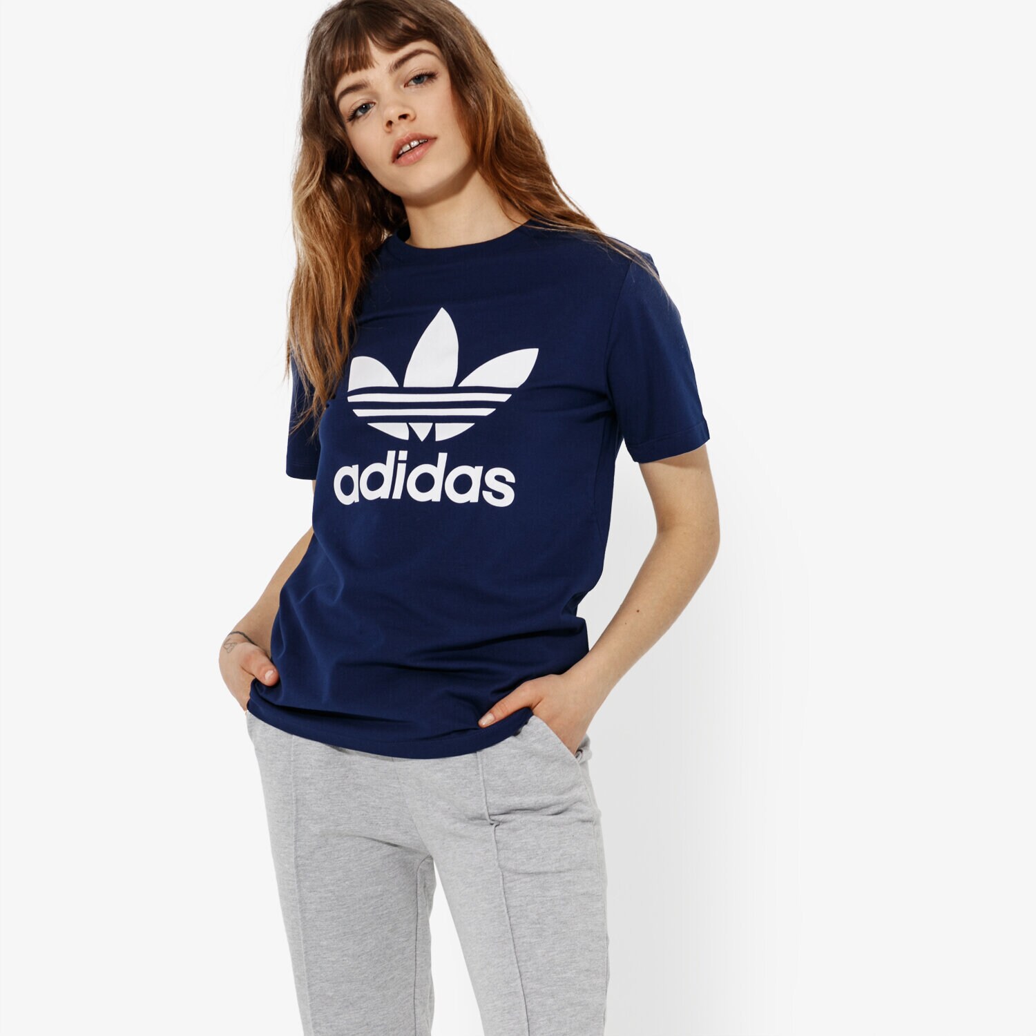 Koszulka, t-shirt damski ADIDAS T-SHIRT SS TREFOIL TEE ADICOLOR DV2599 GRANATOWY
