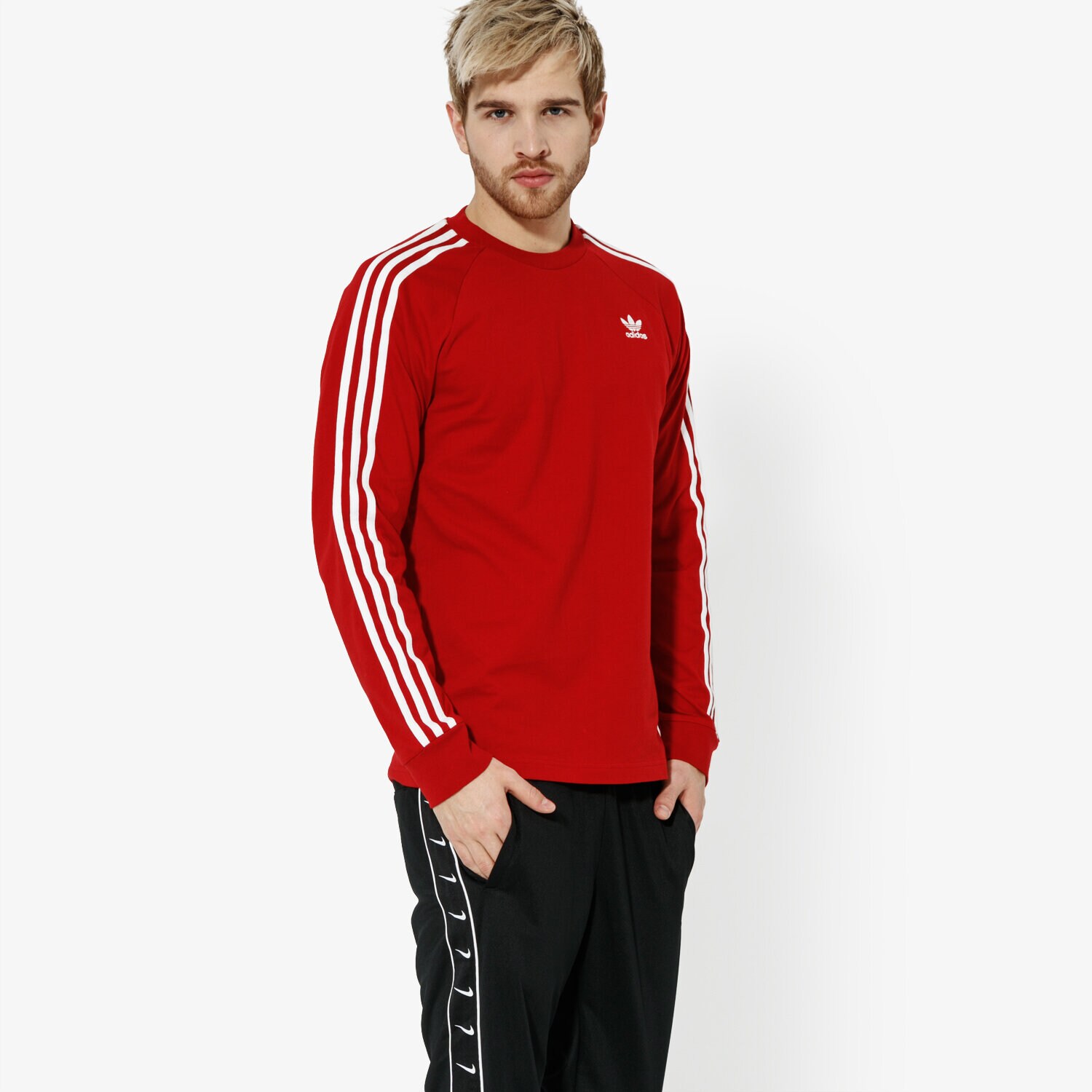 Koszulka, t-shirt sportowy męski ADIDAS T-SHIRT LS 3-STRIPES LS T ADICOLOR DV1558 CZERWONY