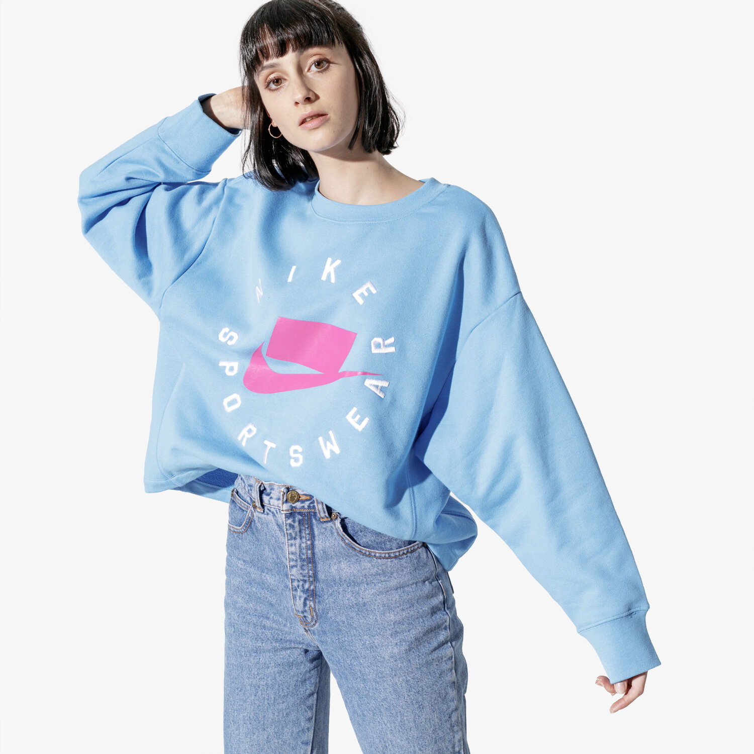 Bluza damska NIKE BLUZA W NSW NSP CREW FLC FT BF AR3052-412 NIEBIESKI
