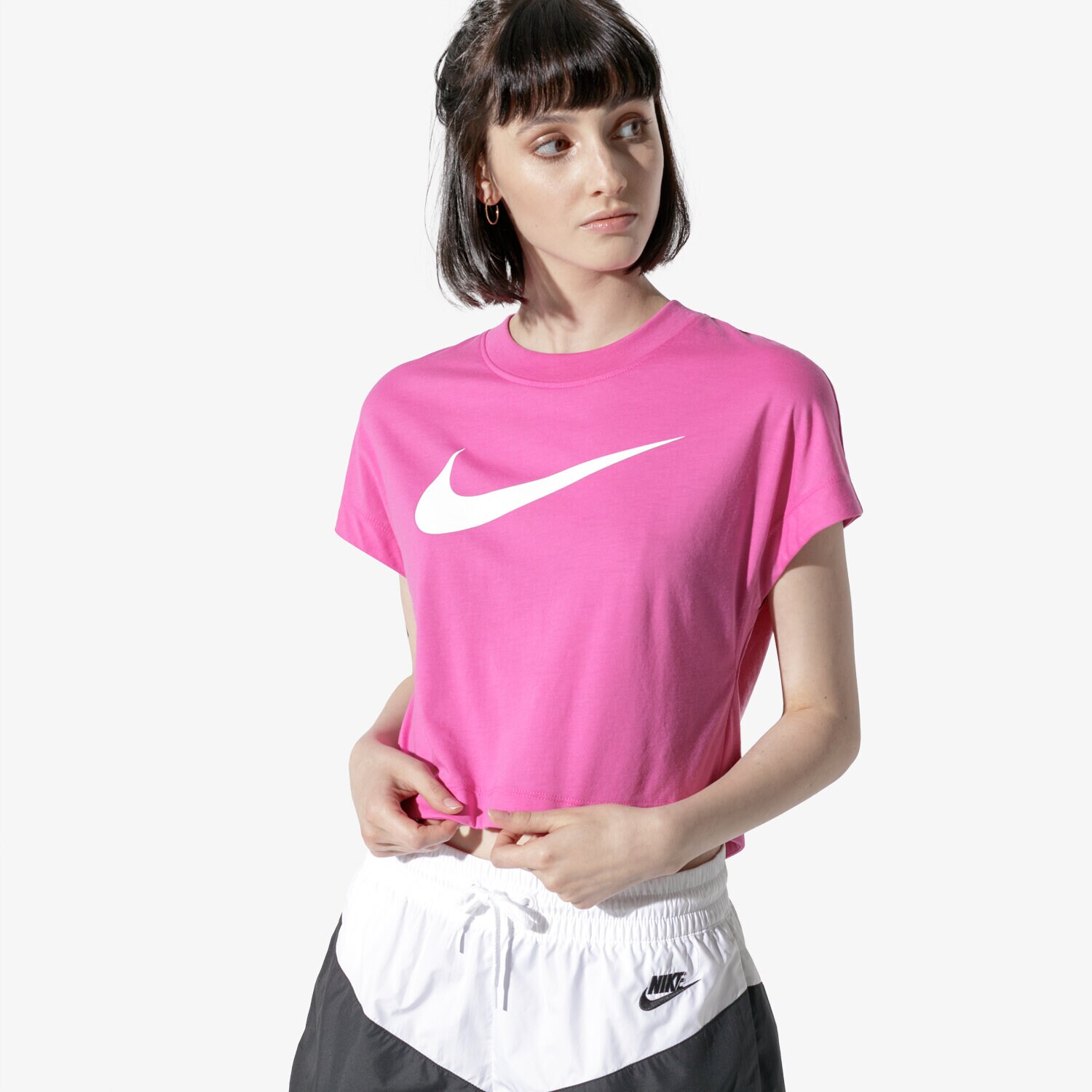 Koszulka, t-shirt damski NIKE TOP W NSW SWSH TOP CROP SS AR3064-623 RÓŻOWY