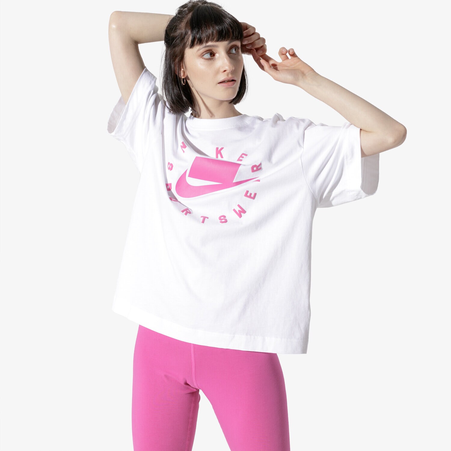 Koszulka, t-shirt damski NIKE T-SHIRT SS W NSW NSP TOP SS AOP AT0564-100 BIAŁY
