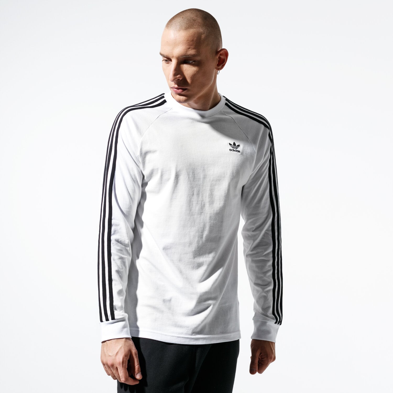 Koszulka, t-shirt sportowy męski ADIDAS T-SHIRT LS 3-STRIPES LS T ED5959 BIAŁY