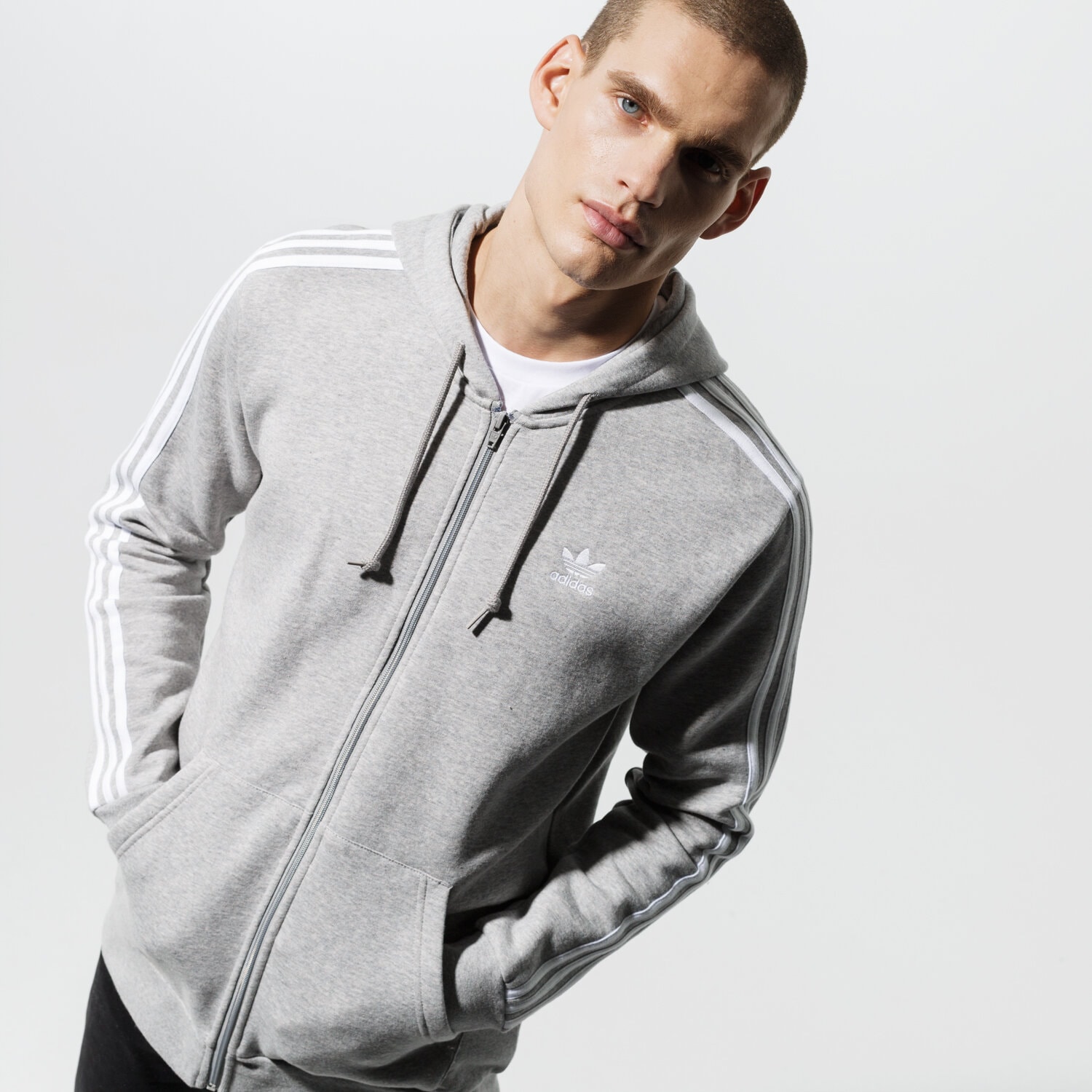Bluza męska ADIDAS BLUZA 3-STRIPES FZ ED5969 SZARY