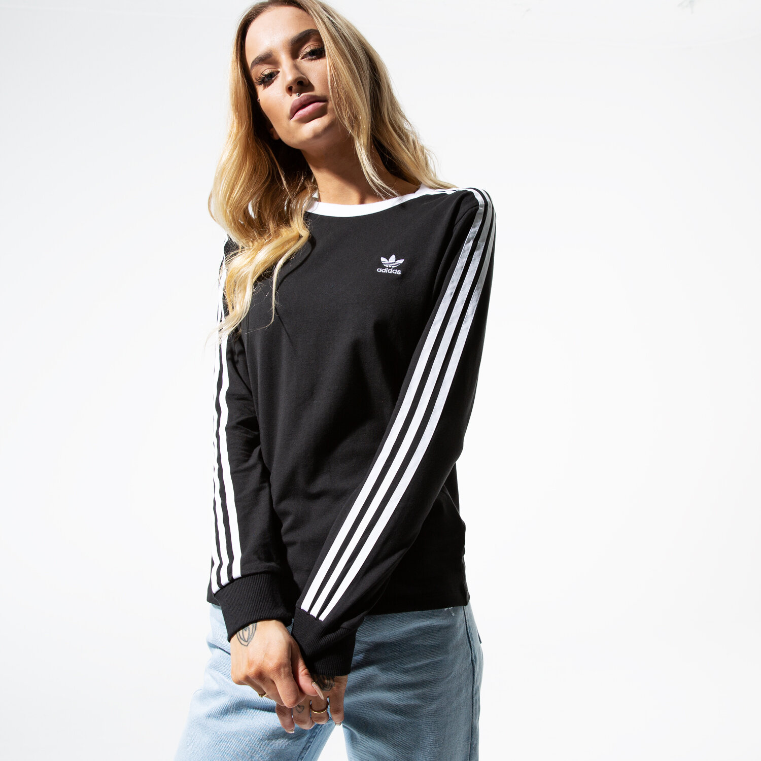 Koszulka, t-shirt damski ADIDAS T-SHIRT LS 3 STR LS TEE DV2608 CZARNY