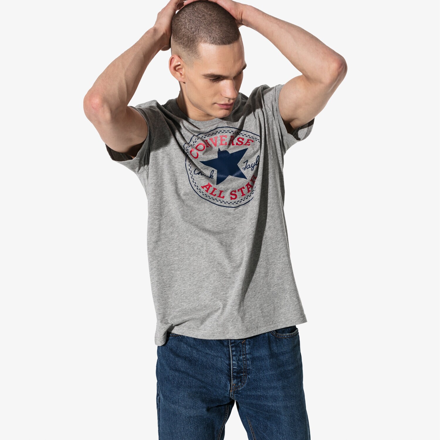 Koszulka, t-shirt sportowy męski CONVERSE T-SHIRT SS CHUCK PATCH TEE 10007887-A03 SZARY