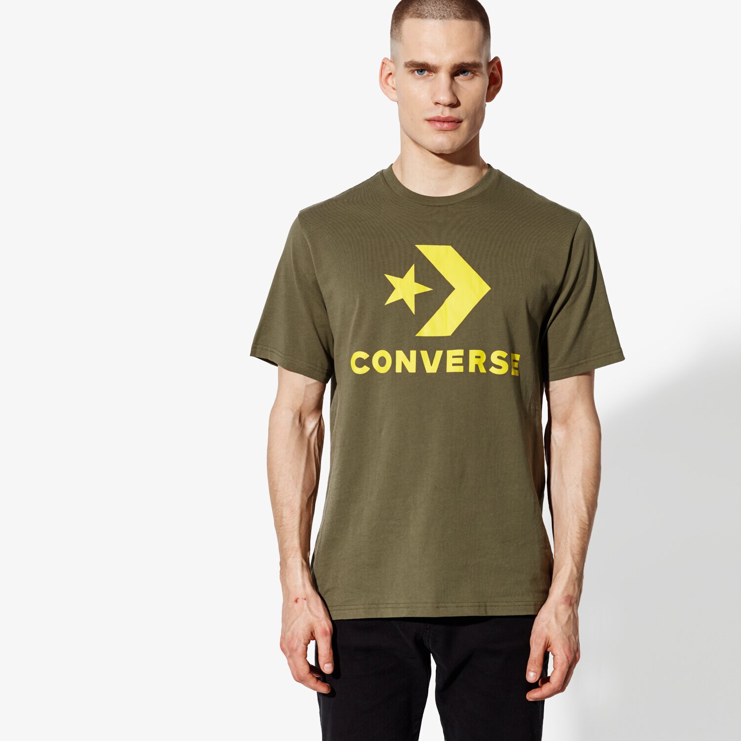 Koszulka, t-shirt sportowy męski CONVERSE T-SHIRT SS STAR CHEVRON TEE 10007888-A09 KHAKI