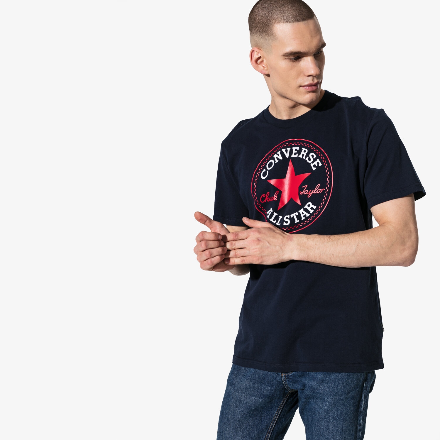 Koszulka, t-shirt sportowy męski CONVERSE T-SHIRT SS CHUCK PATCH TEE 10007887-A02 GRANATOWY