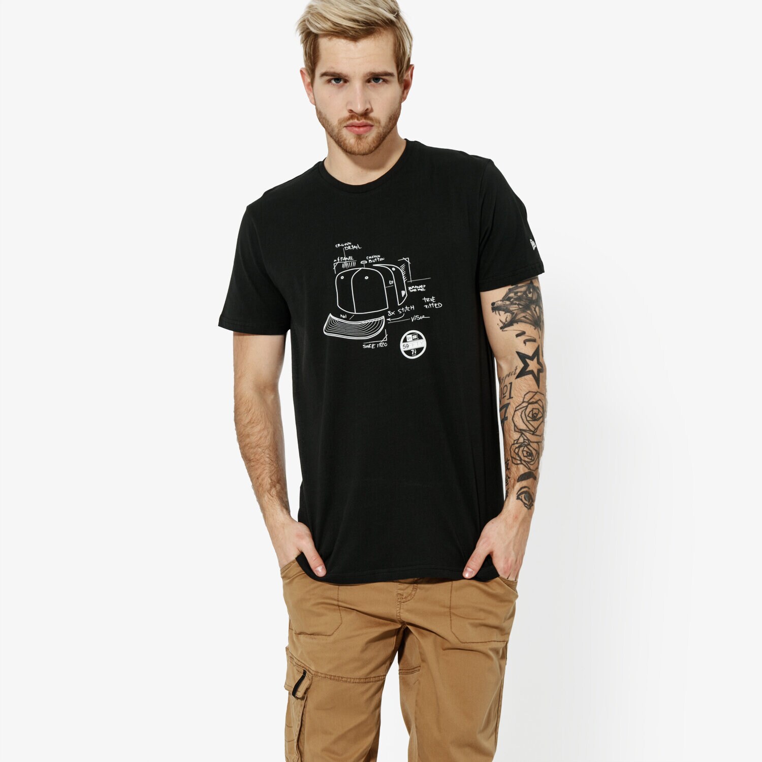 Koszulka, t-shirt sportowy męski NEW ERA T-SHIRT SS GEO CAP TEE NEWERA BLK 11914643 CZARNY