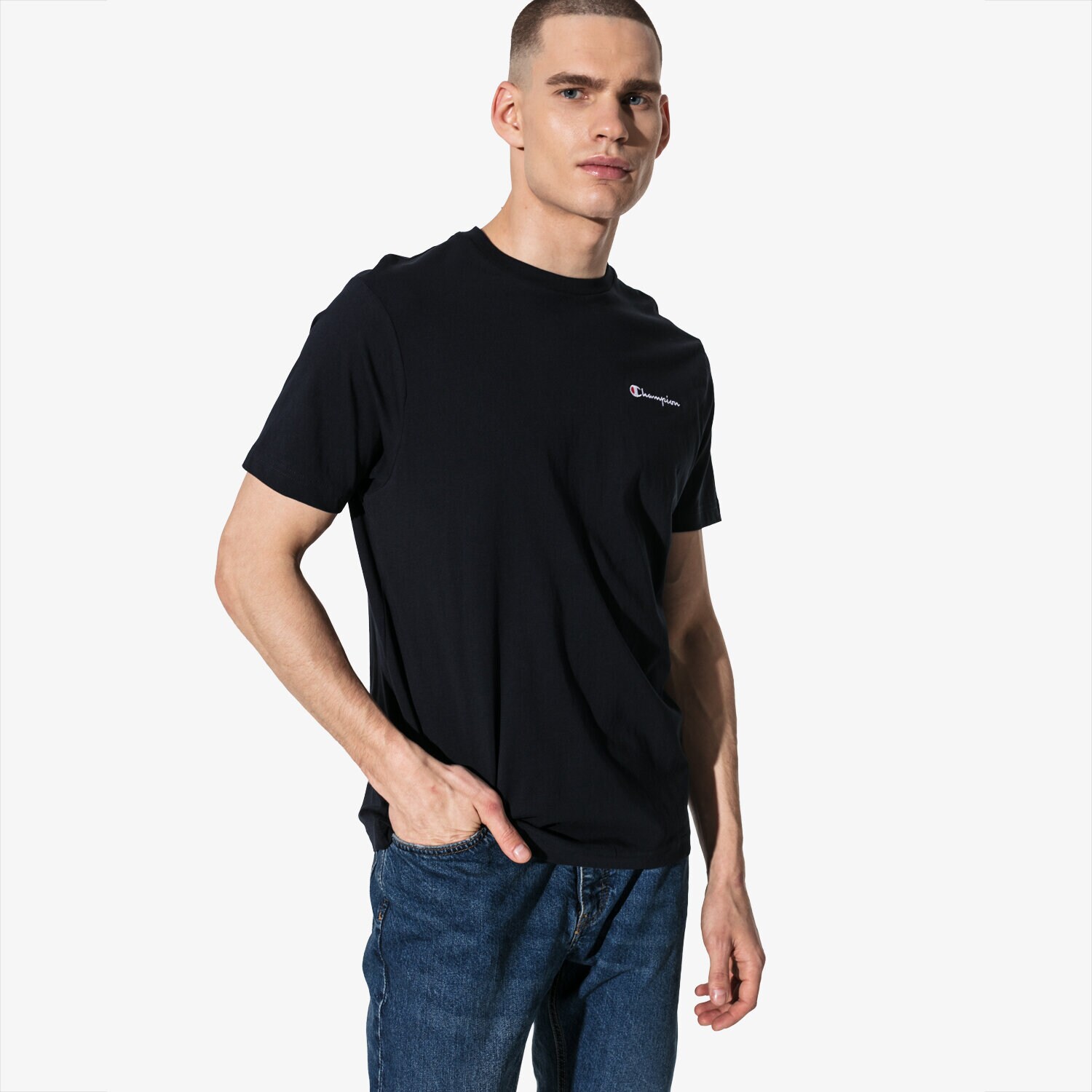 Koszulka, t-shirt sportowy męski CHAMPION T-SHIRT SS BASIC T-SHIRT CHZ183180-2192 GRANATOWY