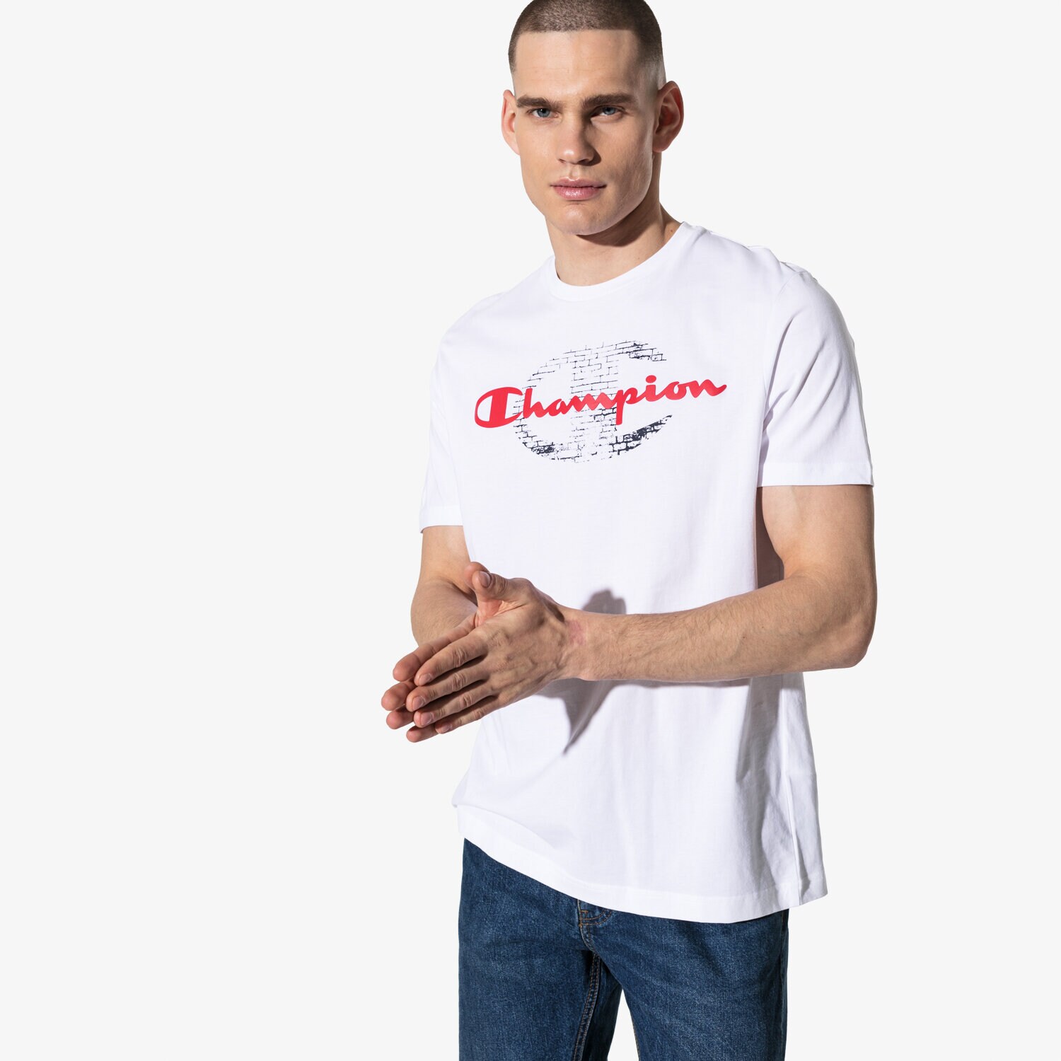 Koszulka, t-shirt sportowy męski CHAMPION T-SHIRT SS BIG LOGO T-SHIRT CHZ191186-006 BIAŁY