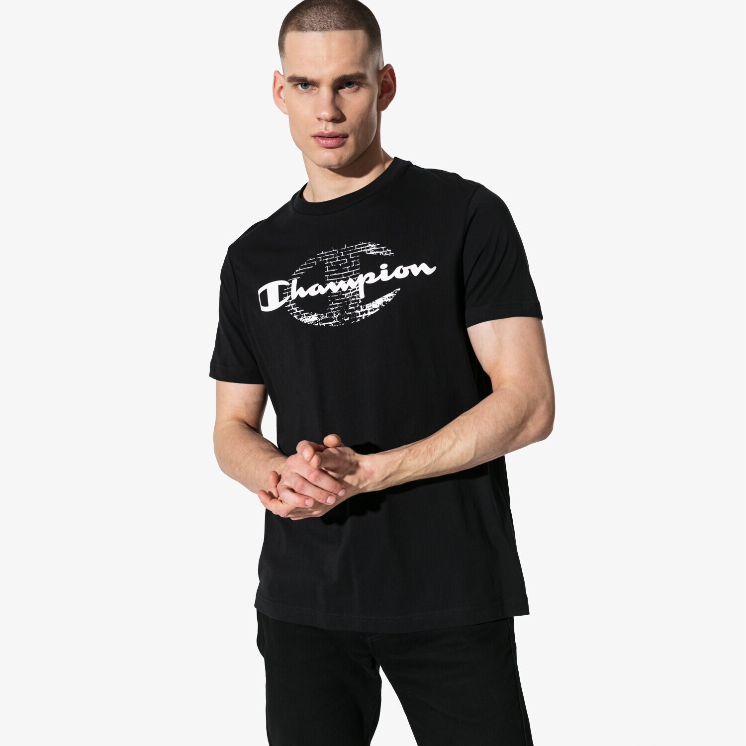 Koszulka, t-shirt sportowy męski CHAMPION T-SHIRT SS BIG LOGO T-SHIRT CHZ191186-2175 CZARNY