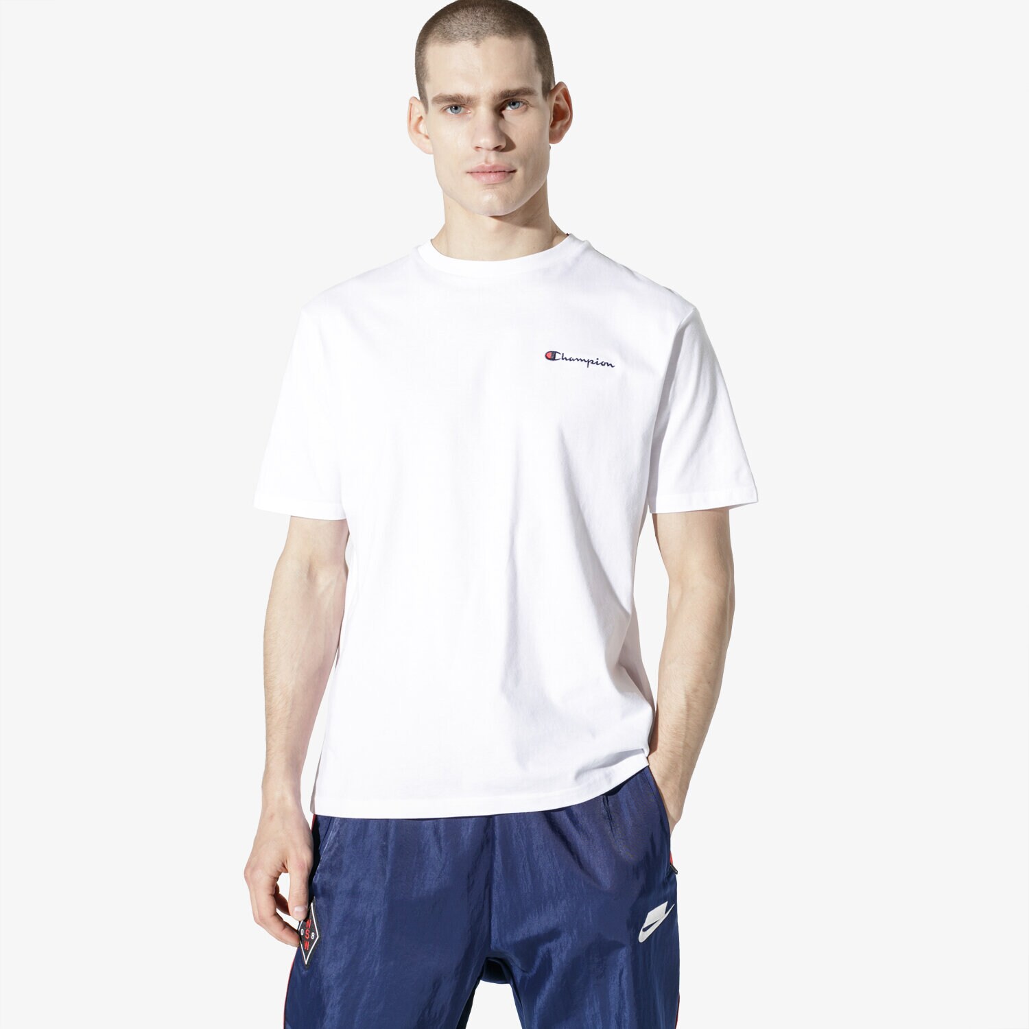 Koszulka, t-shirt sportowy męski CHAMPION T-SHIRT SS BASIC T-SHIRT CHZ183180-006 BIAŁY