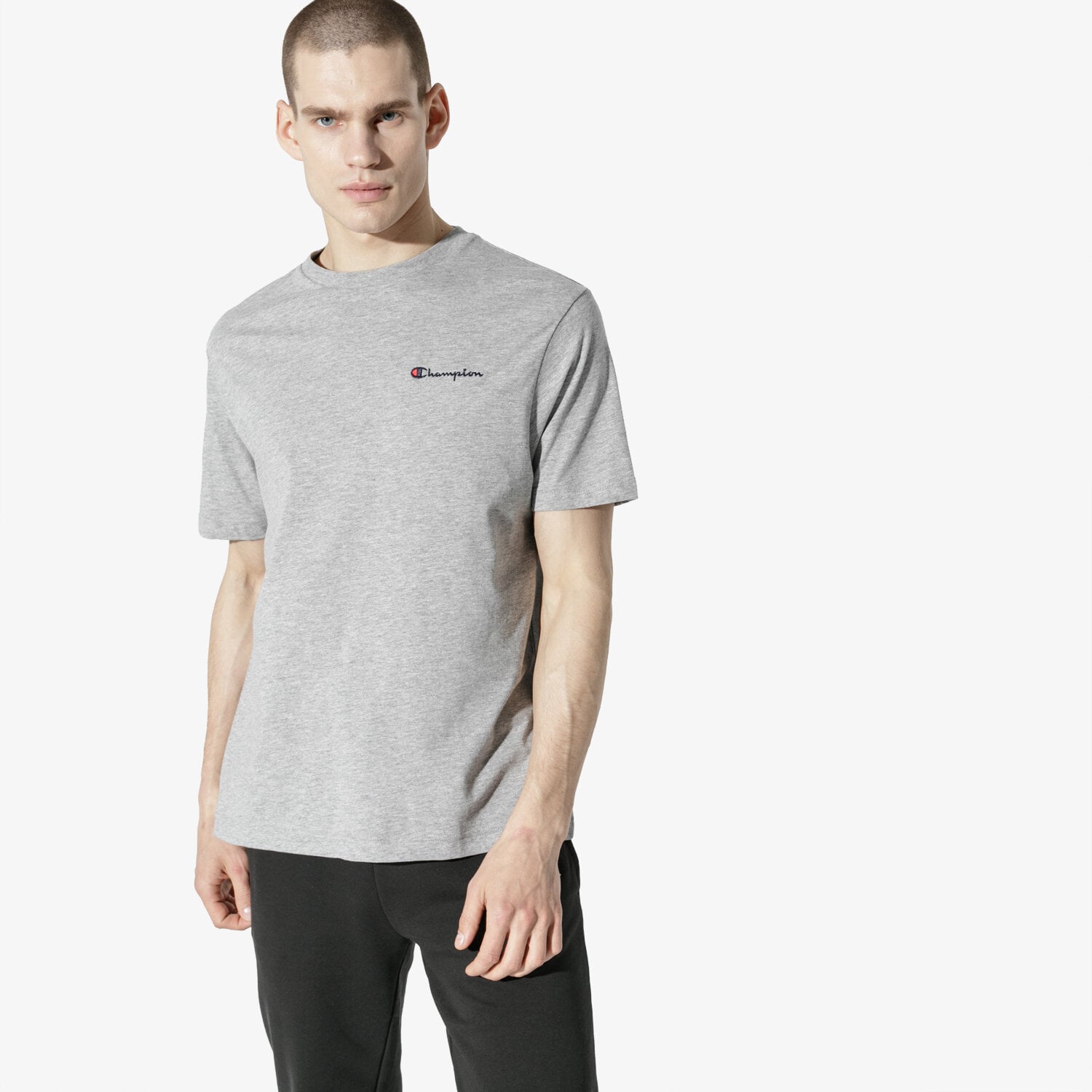 Koszulka, t-shirt sportowy męski CHAMPION T-SHIRT SS BASIC T-SHIRT CHZ183180-357 SZARY