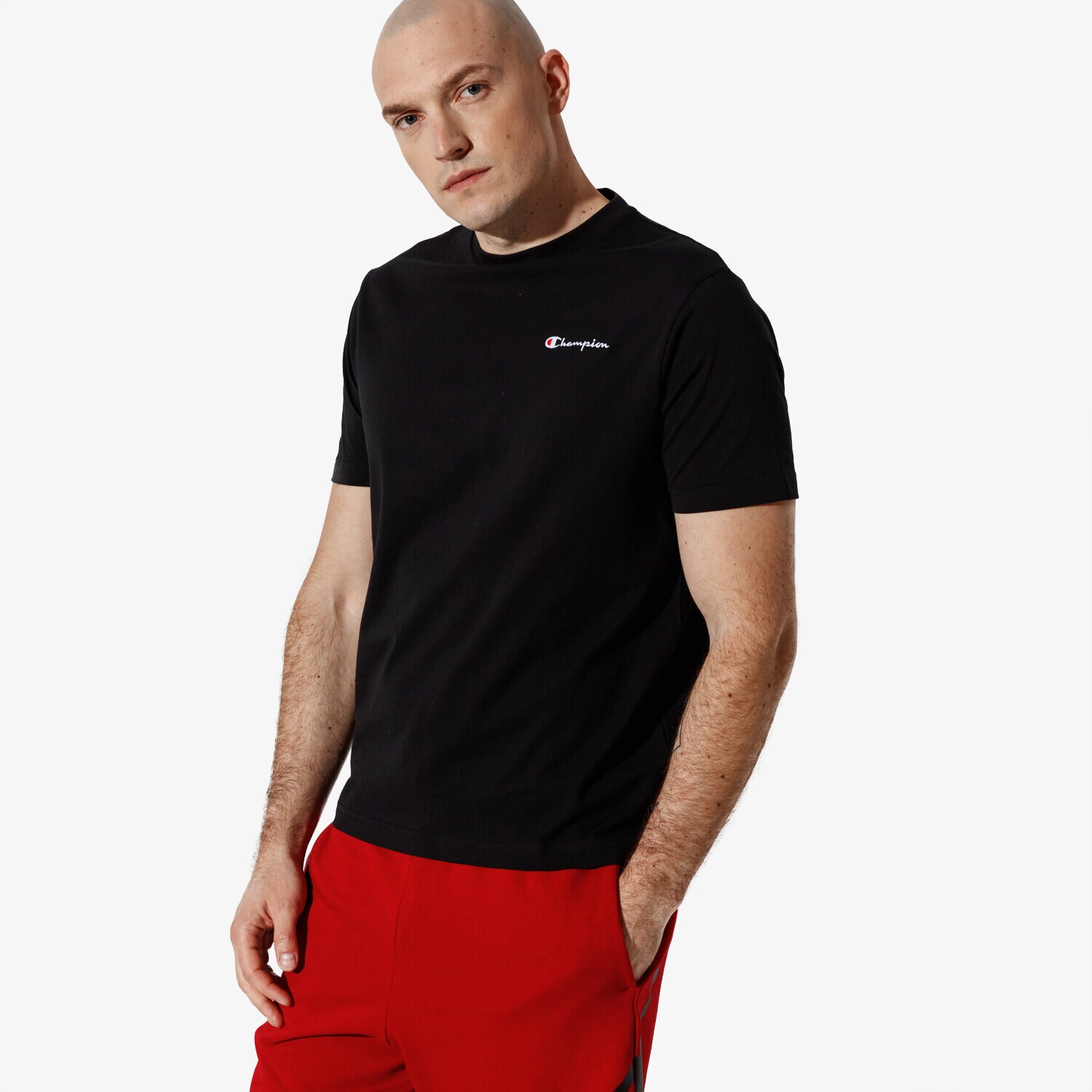 Koszulka, t-shirt sportowy męski CHAMPION T-SHIRT SS BASIC T-SHIRT CHZ183180-2175 CZARNY