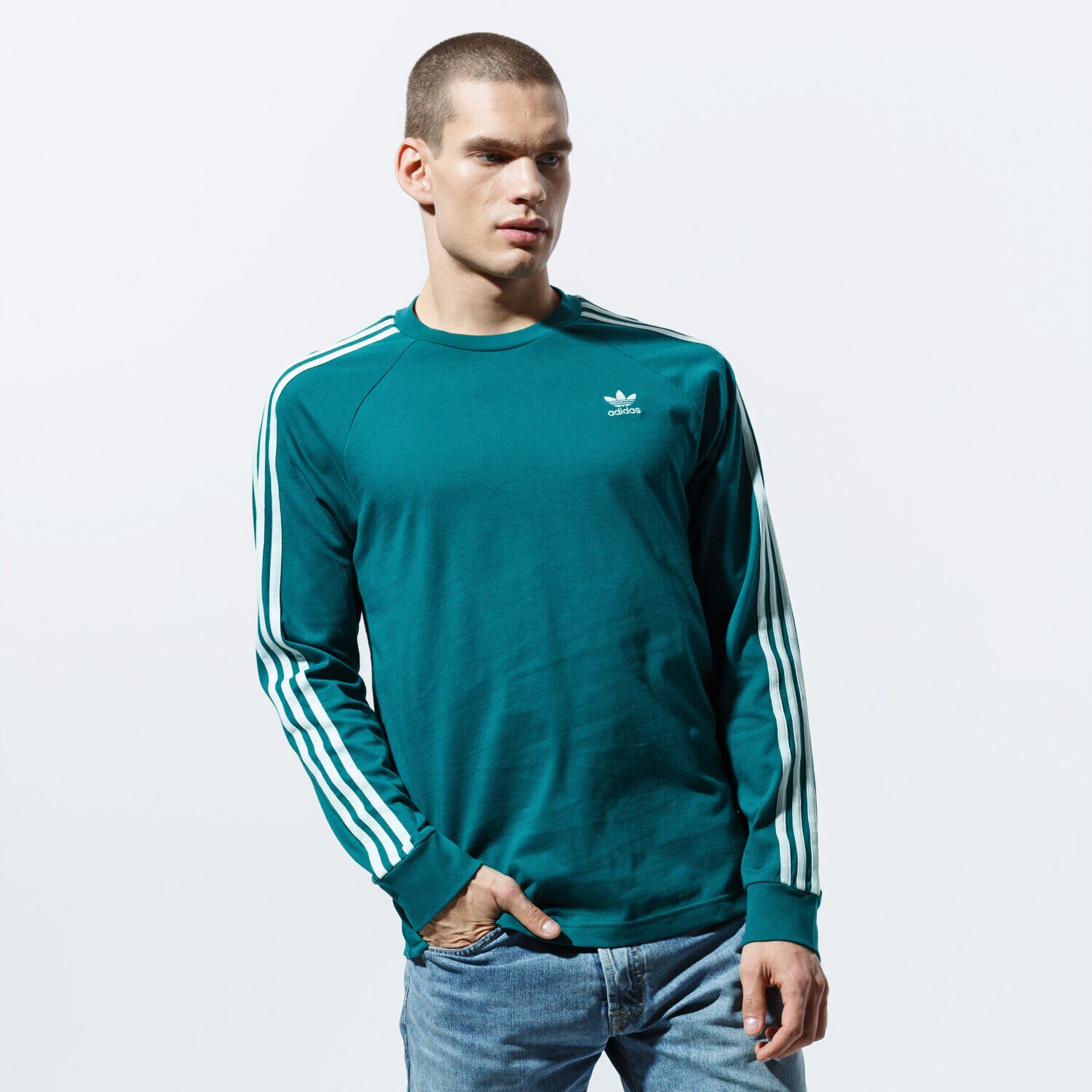 Koszulka, t-shirt sportowy męski ADIDAS T-SHIRT LS 3-STRIPES LS T EK0257 ZIELONY