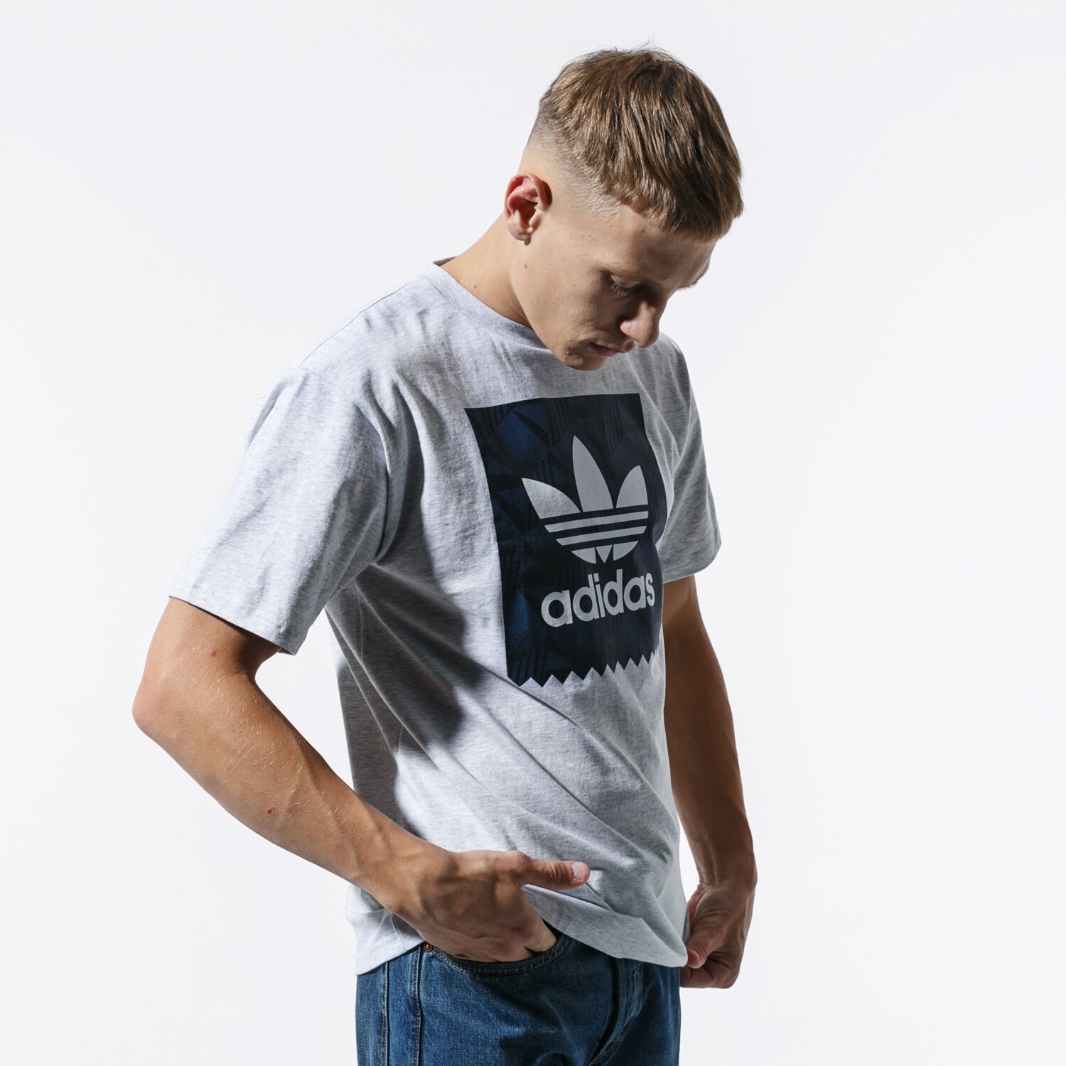 Koszulka, t-shirt sportowy męski ADIDAS T-SHIRT SS BB PRINT TEE 1 EC7362 SZARY