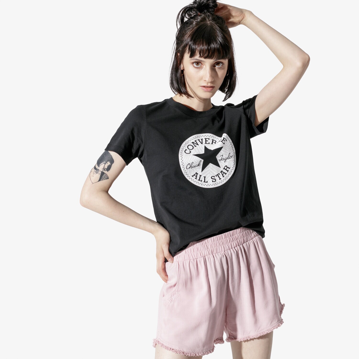 Koszulka, t-shirt damski CONVERSE T-SHIRT SS SEASONAL CHUCK PATCH PALM FILL TEE 10017791-A01 CZARNY