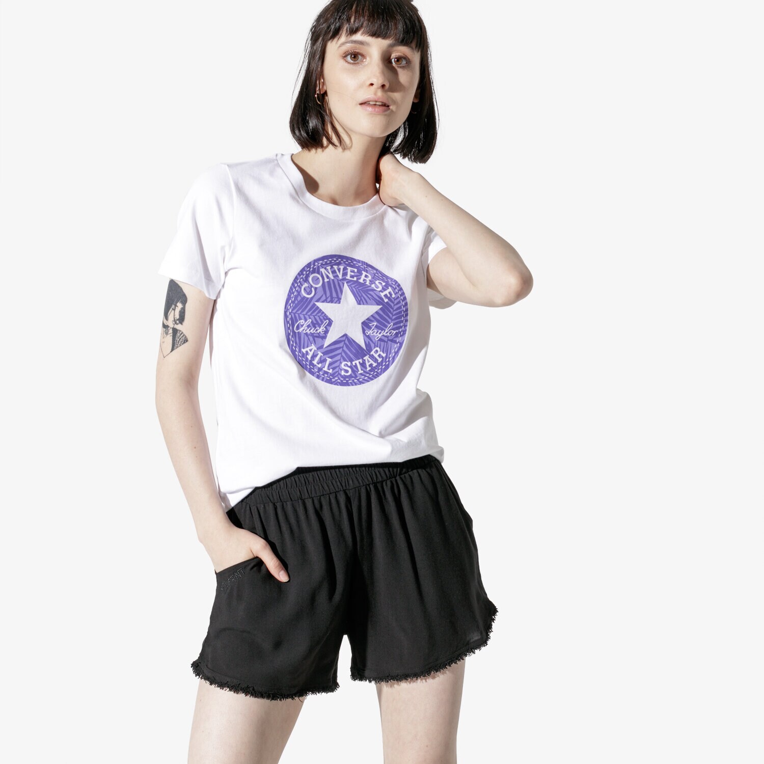 Koszulka, t-shirt damski CONVERSE T-SHIRT SS SEASONAL CHUCK PATCH PALM FILL TEE 10017791-A02 BIAŁY