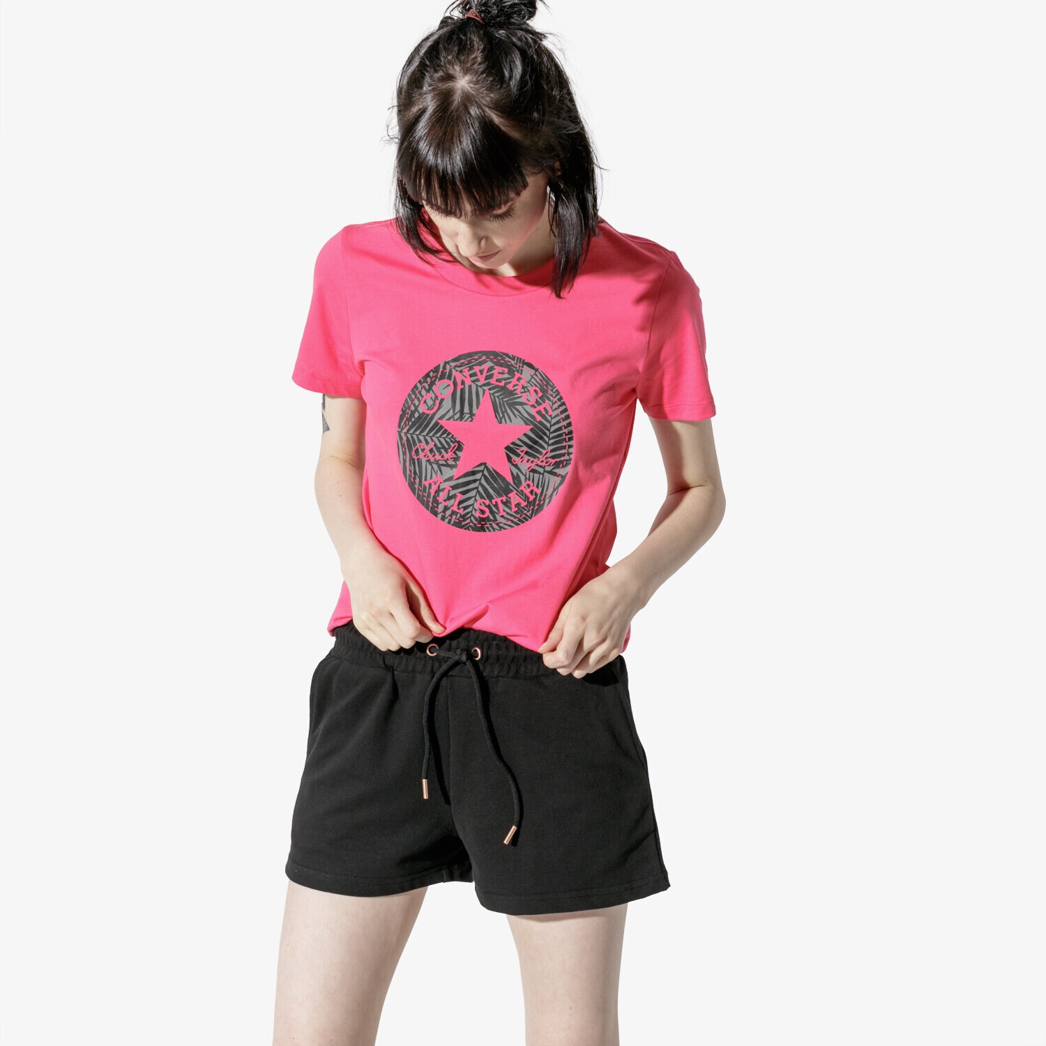 Koszulka, t-shirt damski CONVERSE T-SHIRT SS SEASONAL CHUCK PATCH PALM FILL TEE 10017791-A03 CZERWONY