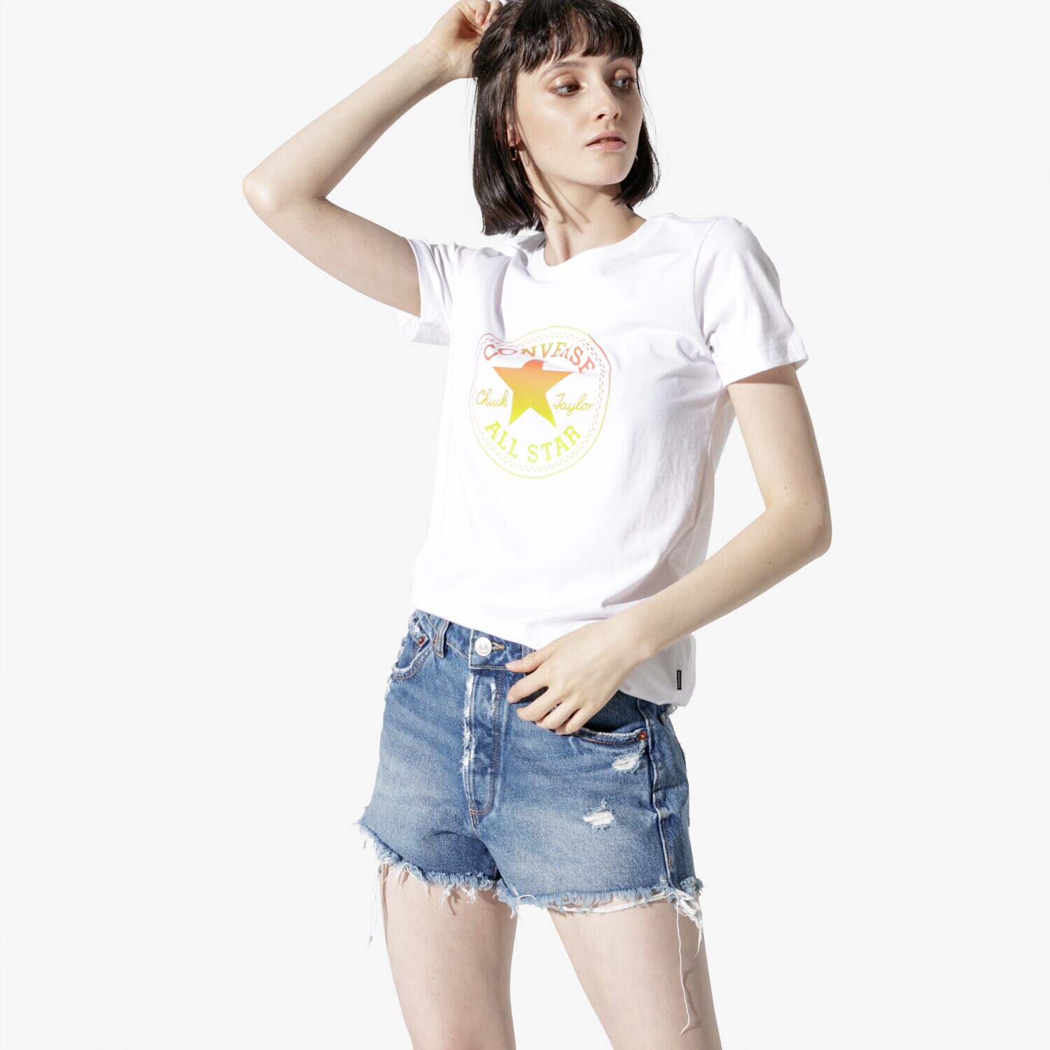Koszulka, t-shirt damski CONVERSE T-SHIRT SS CONVERSE OMBRE CP CREW TEE 10017088-A01 BIAŁY