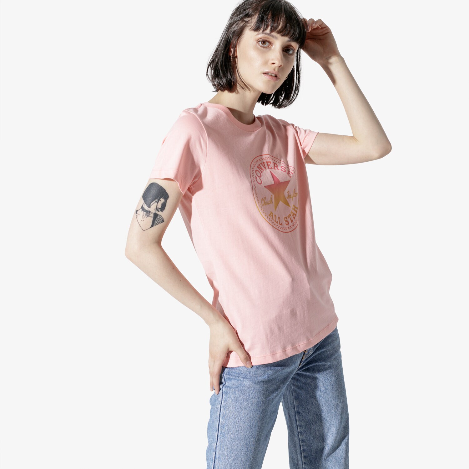 Koszulka, t-shirt damski CONVERSE T-SHIRT SS CONVERSE OMBRE CP CREW TEE 10017088-A03 RÓŻOWY
