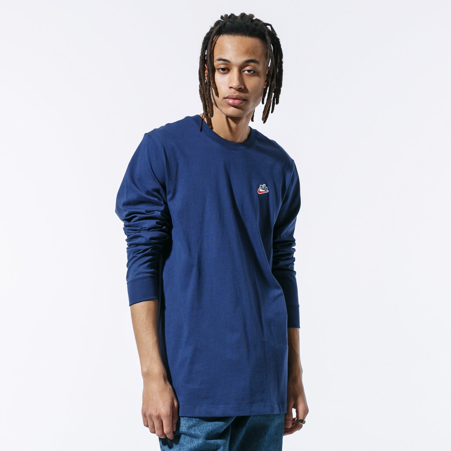 Koszulka, t-shirt sportowy męski NIKE T-SHIRT M NSW LS HERITAGE+ TEE CJ8438-410 GRANATOWY