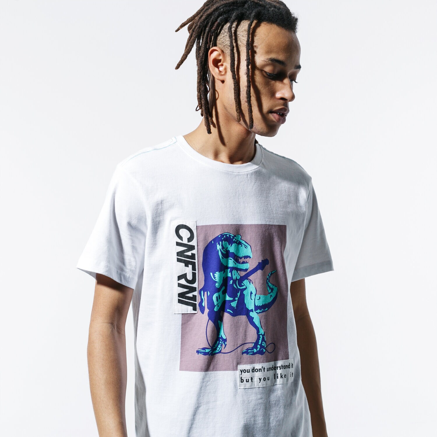 Koszulka, t-shirt sportowy męski CONFRONT T-SHIRT DINO WHT TEE CF39TSM58001 BIAŁY