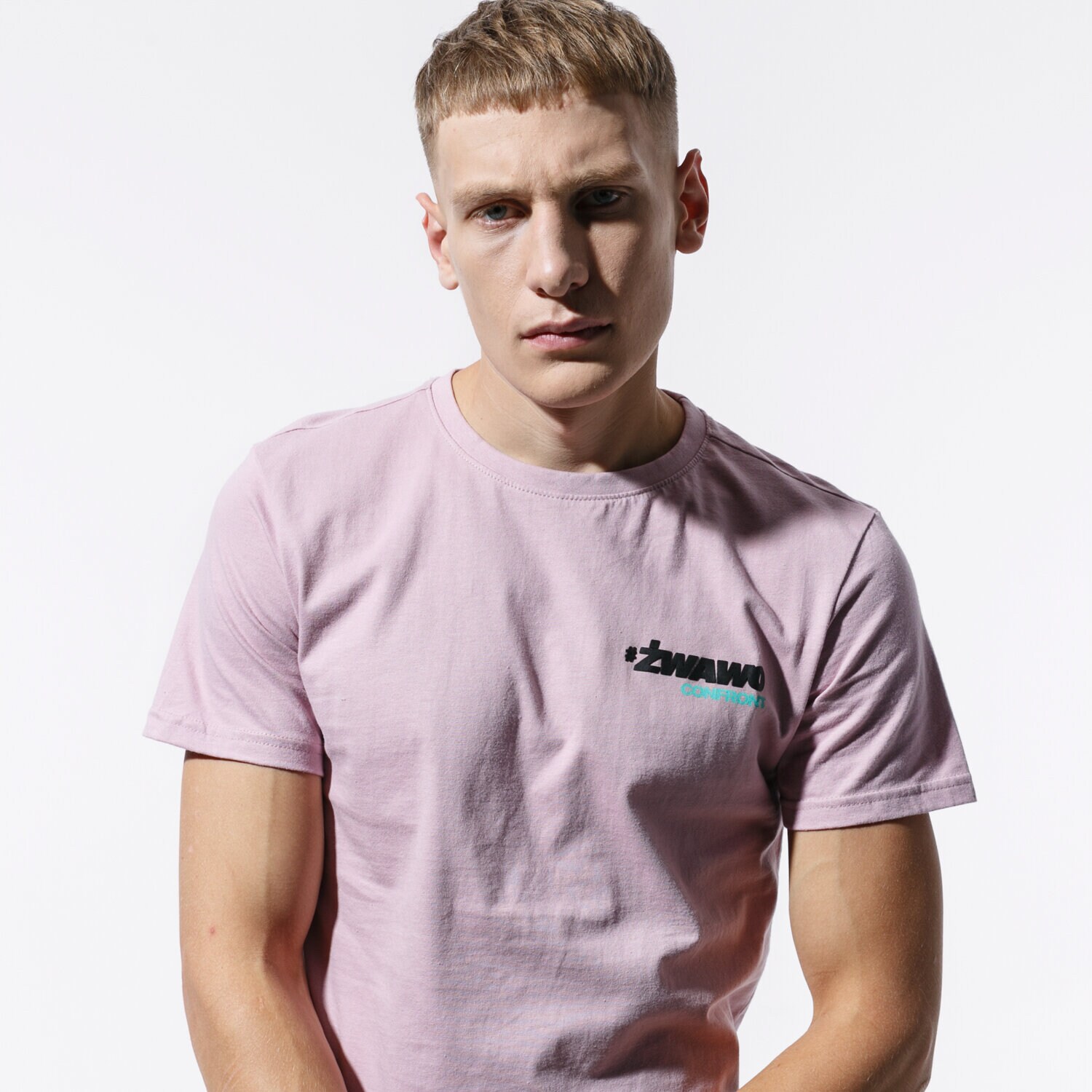 Koszulka, t-shirt sportowy męski CONFRONT T-SHIRT SLOGAN PNK TEE CF39TSM61001 RÓŻOWY