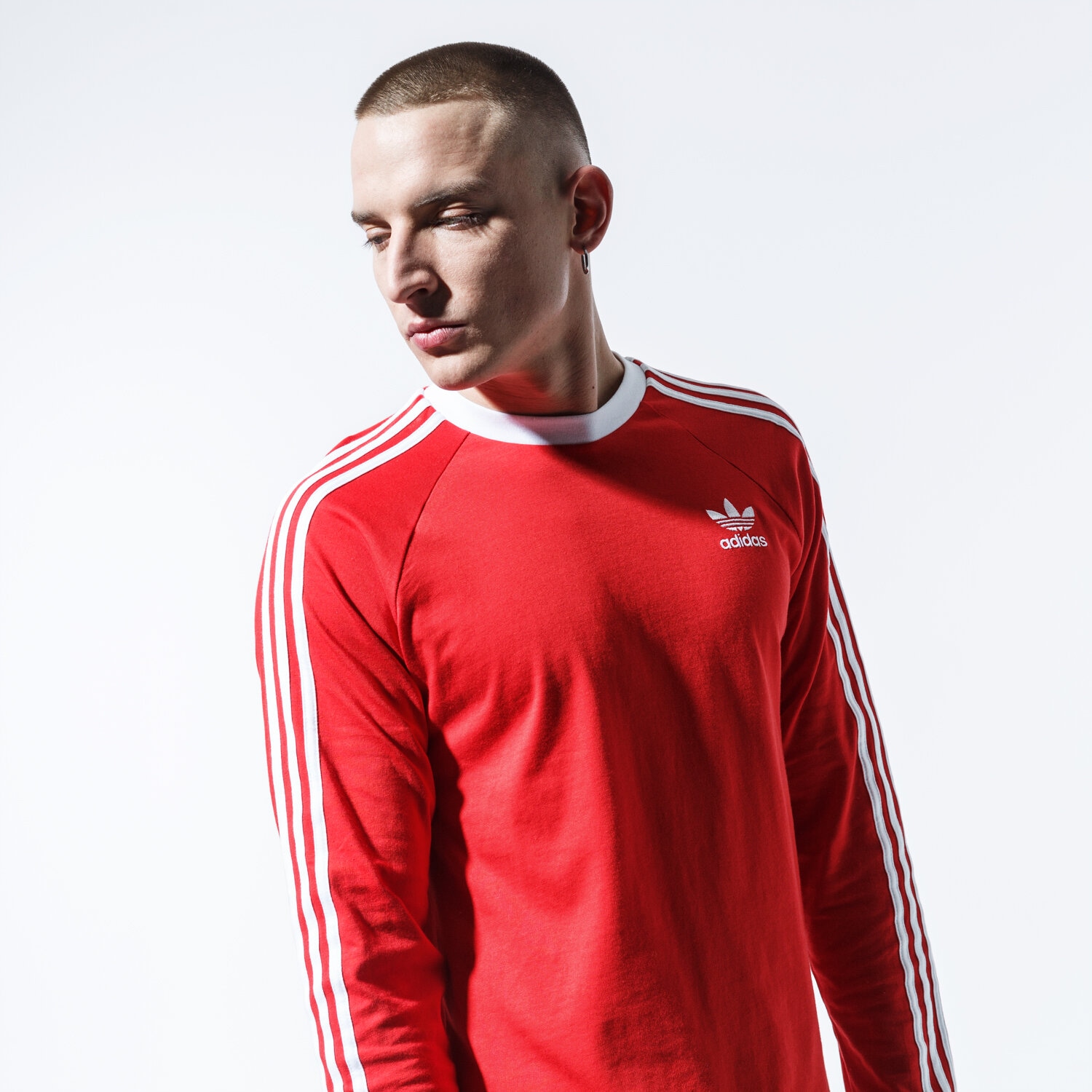 Koszulka, t-shirt sportowy męski ADIDAS T-SHIRT 3-STRIPES LS T FM3776 CZERWONY