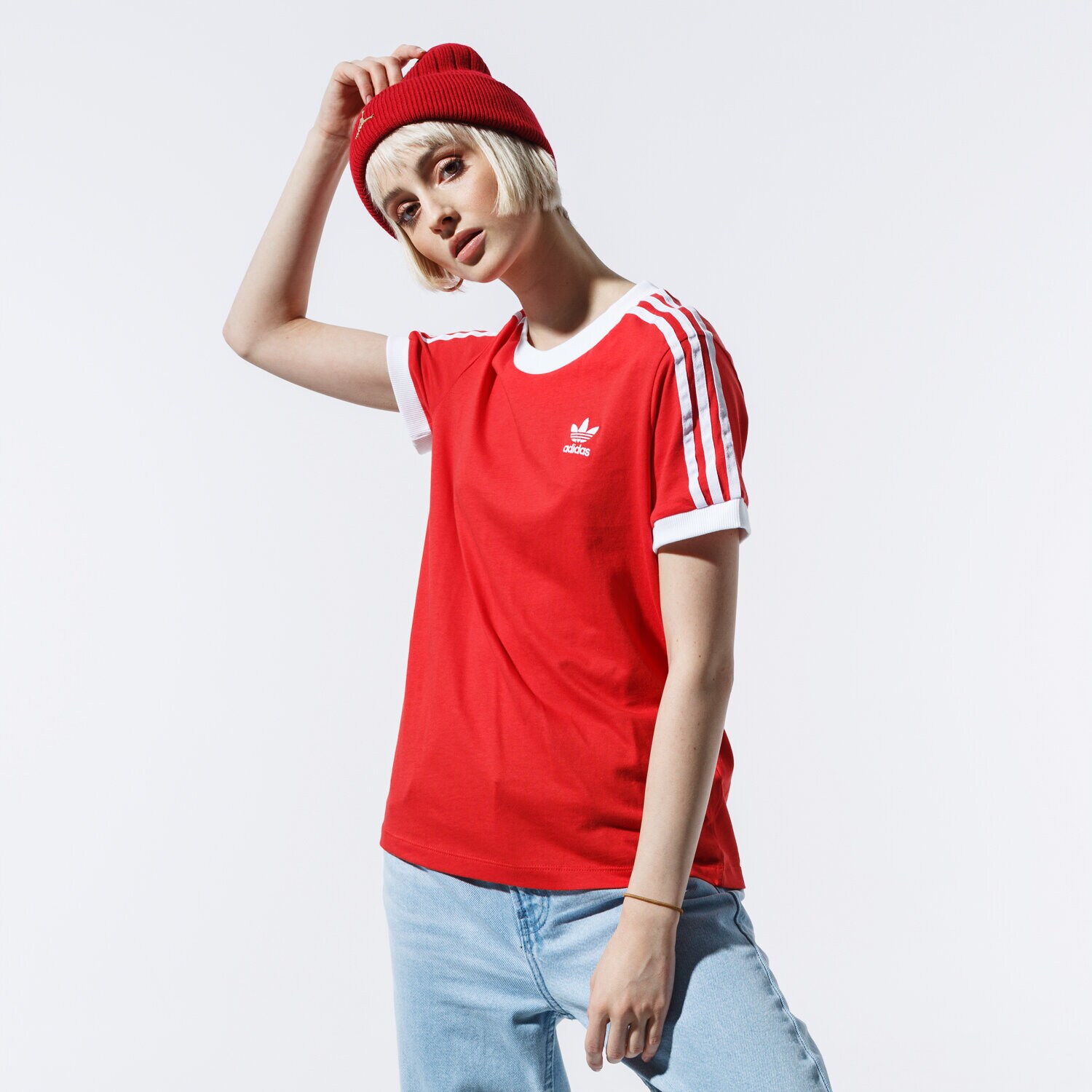 Koszulka, t-shirt damski ADIDAS T-SHIRT 3 STR TEE FM3318 CZERWONY